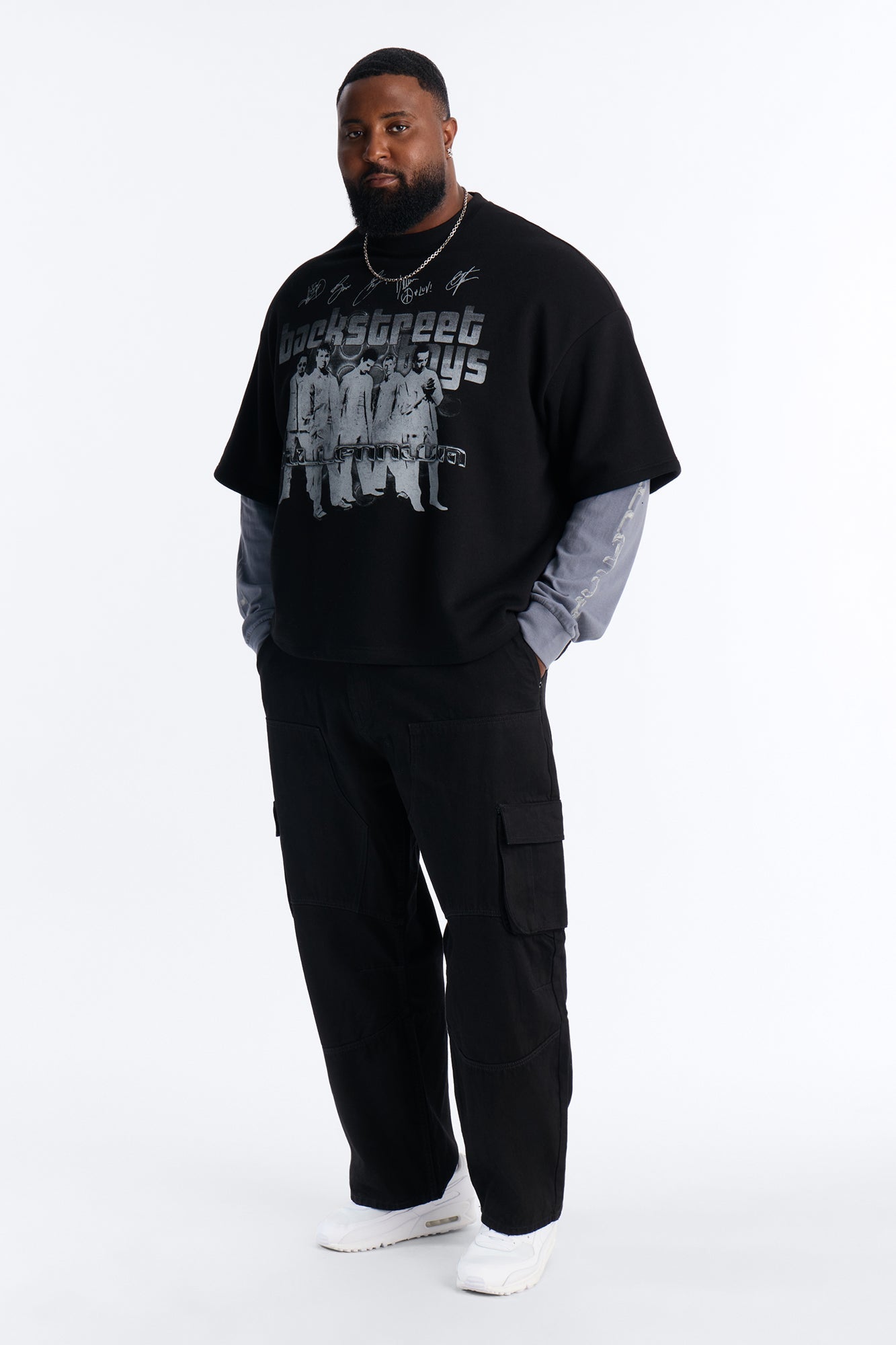 Backstreet Boys Larger Than Life Oversized Fleece Twofer - Black Wash Fashion Nova