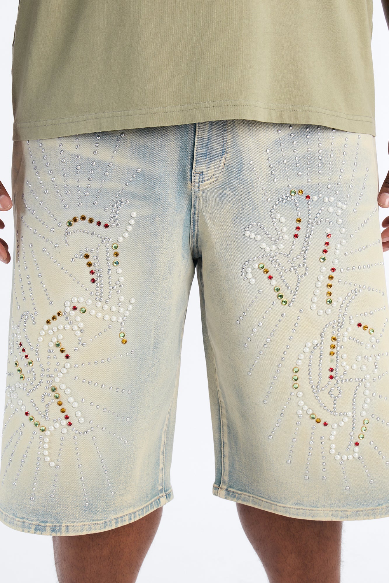 Baggy Urban Jeweled Denim Short - Light Wash Fashion Nova