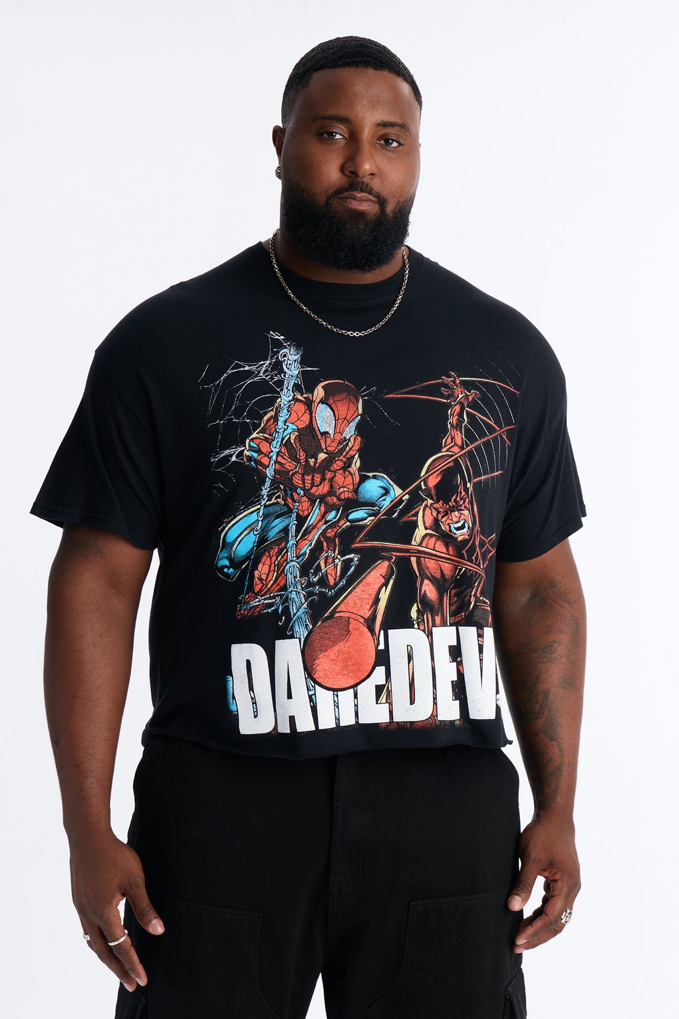 Daredevil And Spiderman Boxy Short Sleeve Tee - Black Fashion Nova
