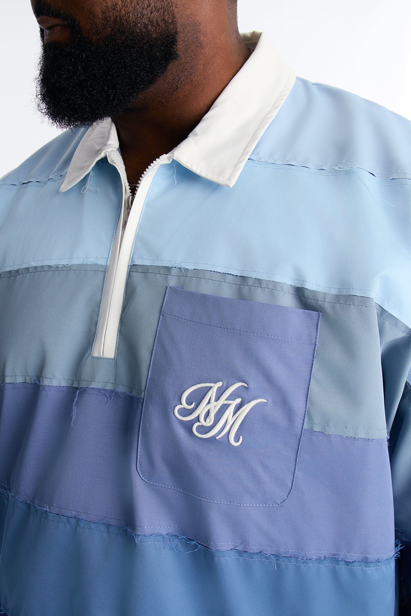 Oversized Frayed Zip Collar Polo - Blue Fashion Nova