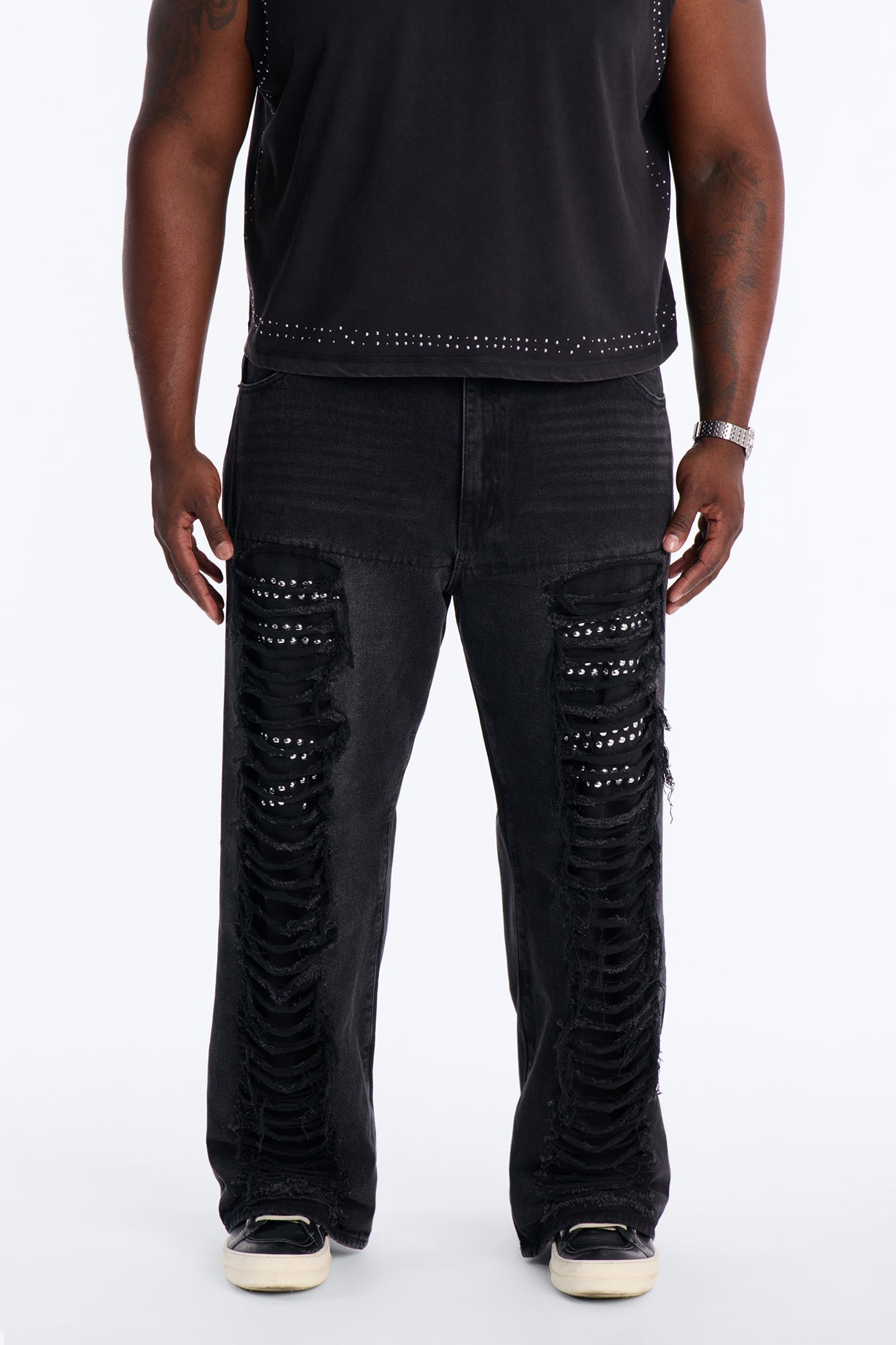 Baggy Studded Mayhem Jean - Black Wash Fashion Nova