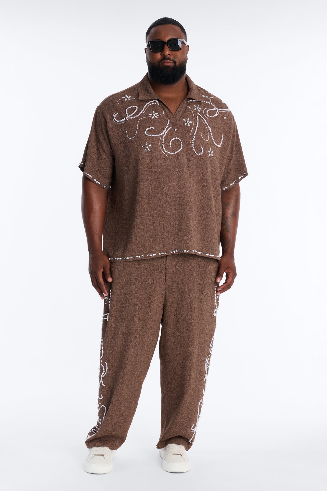 Wanderlust Pearl Journey Johnny Collar Polo - Brown Fashion Nova