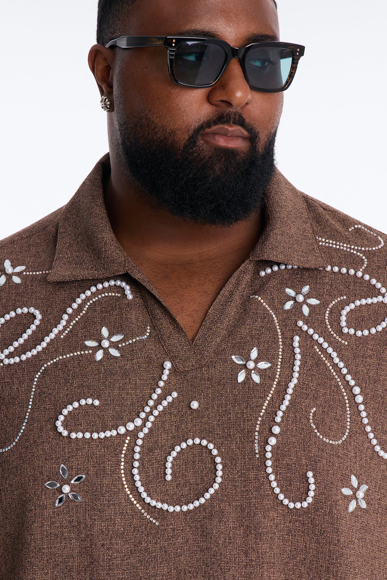 Wanderlust Pearl Journey Johnny Collar Polo - Brown Fashion Nova