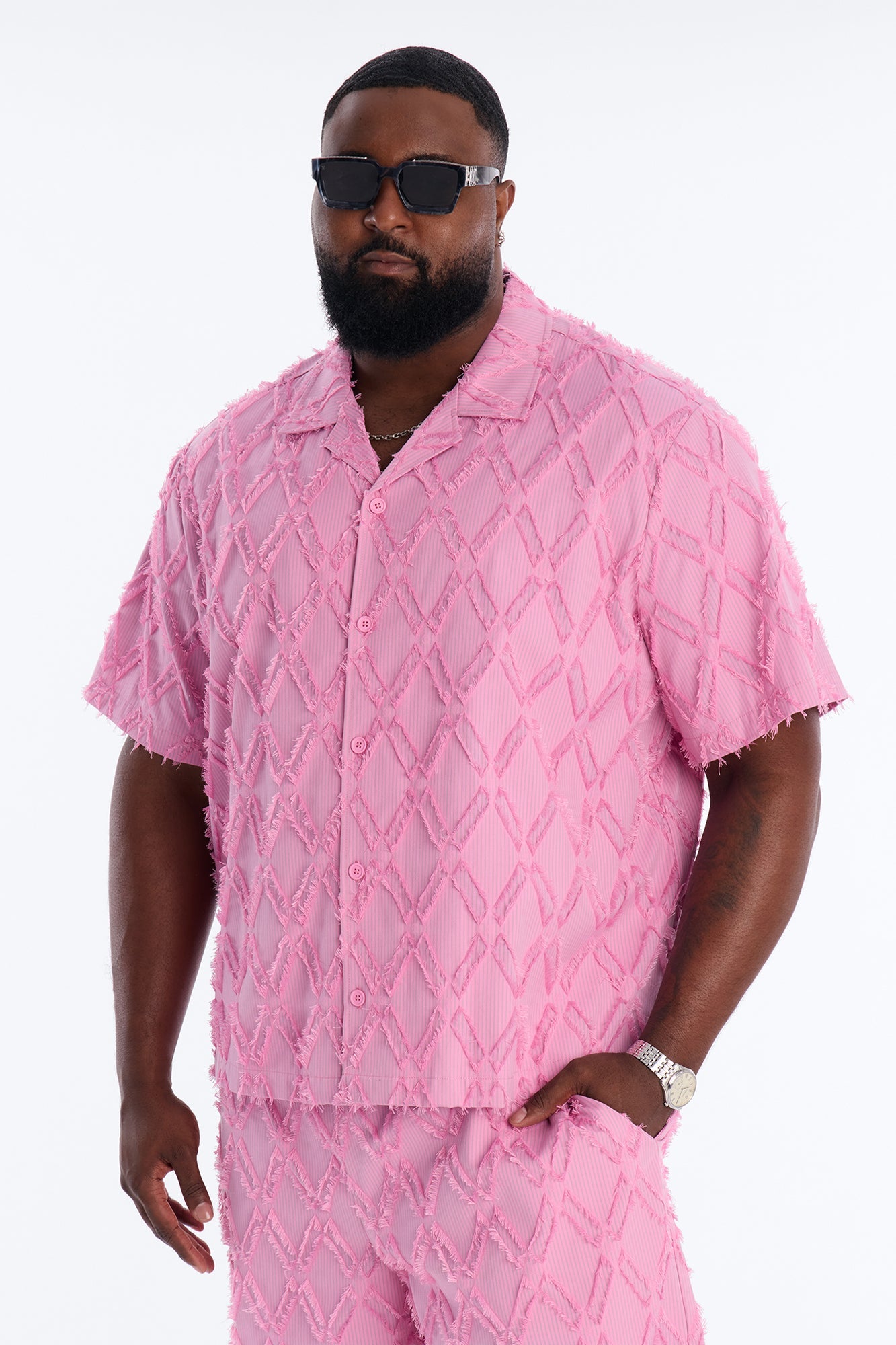 Relaxed Sahara Stripe Cuban Collar Button Up Shirt - Mauve Fashion Nova