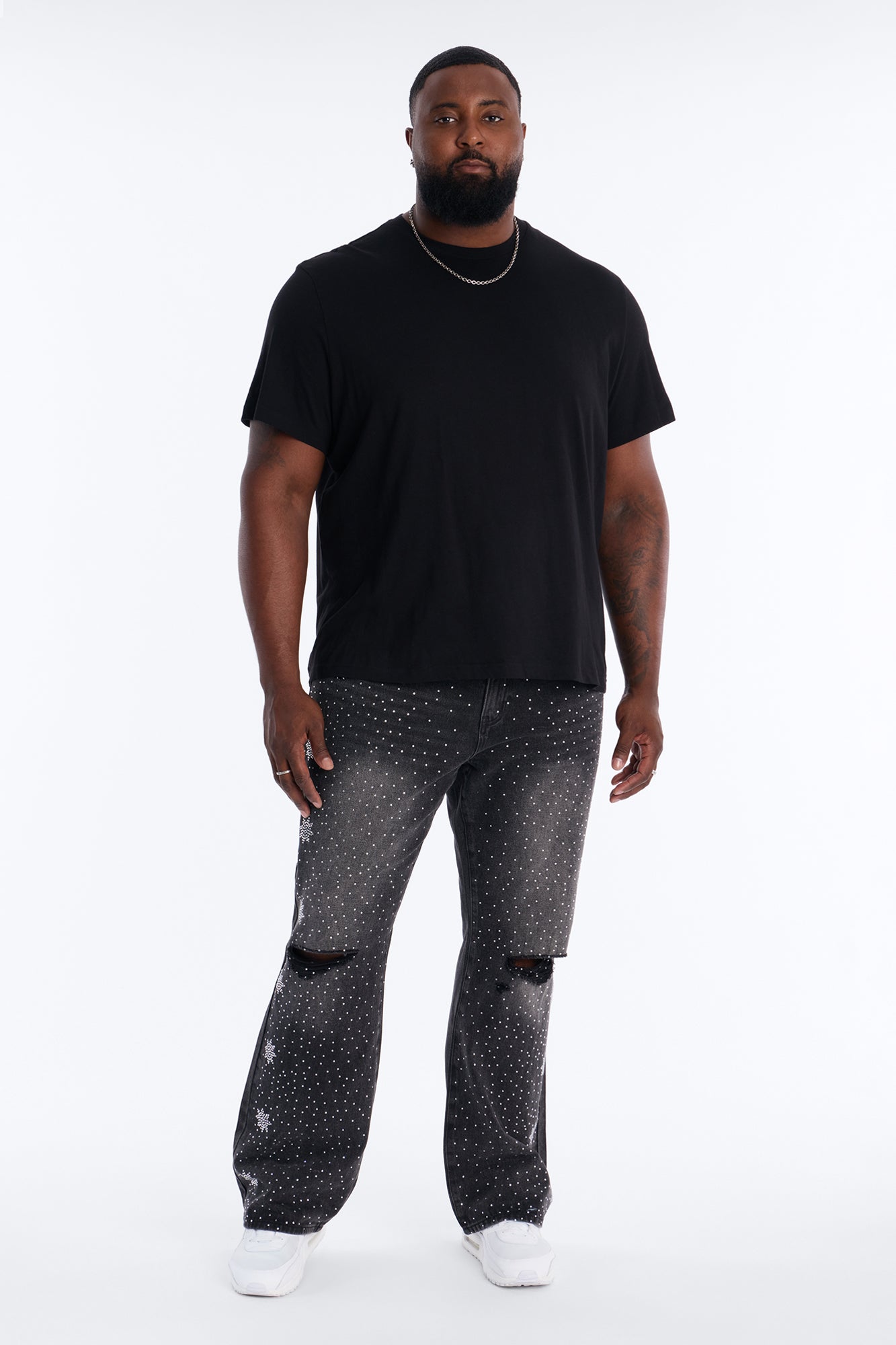 Straight Flare Static Drip Jeweled Jean - Black Wash Fashion Nova