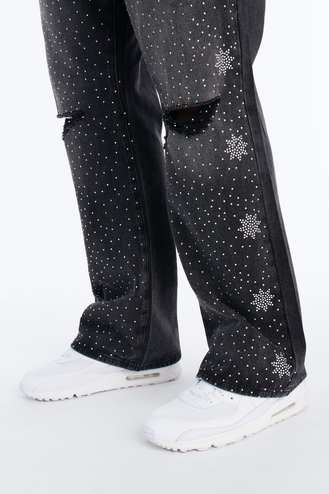 Straight Flare Static Drip Jeweled Jean - Black Wash Fashion Nova