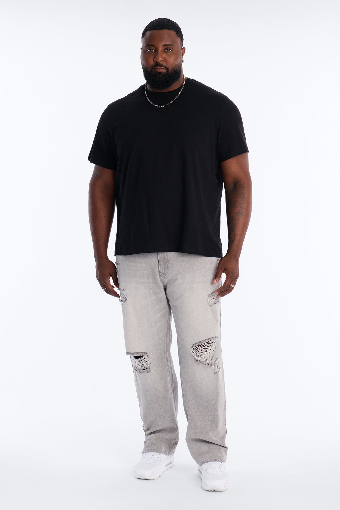Essential Destroyed Straight Rigid Jean - Grey Fashion Nova
