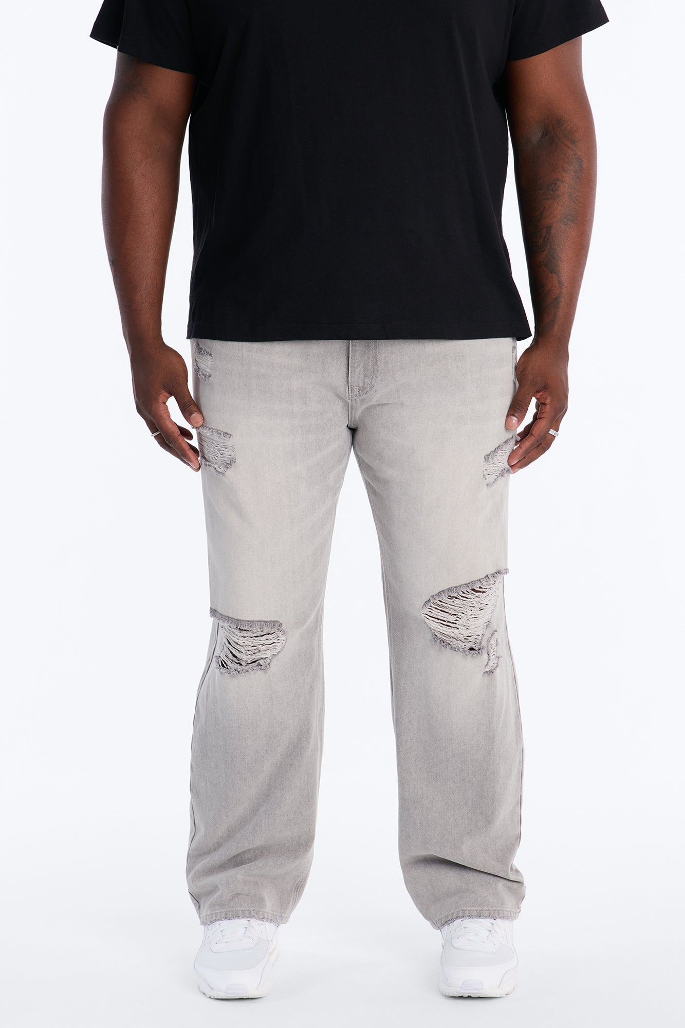 Essential Destroyed Straight Rigid Jean - Grey Fashion Nova