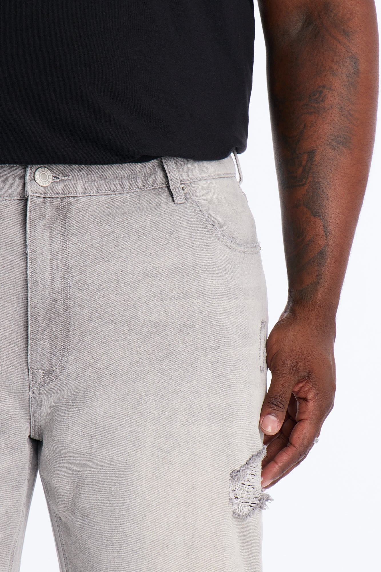 Essential Destroyed Straight Rigid Jean - Grey Fashion Nova
