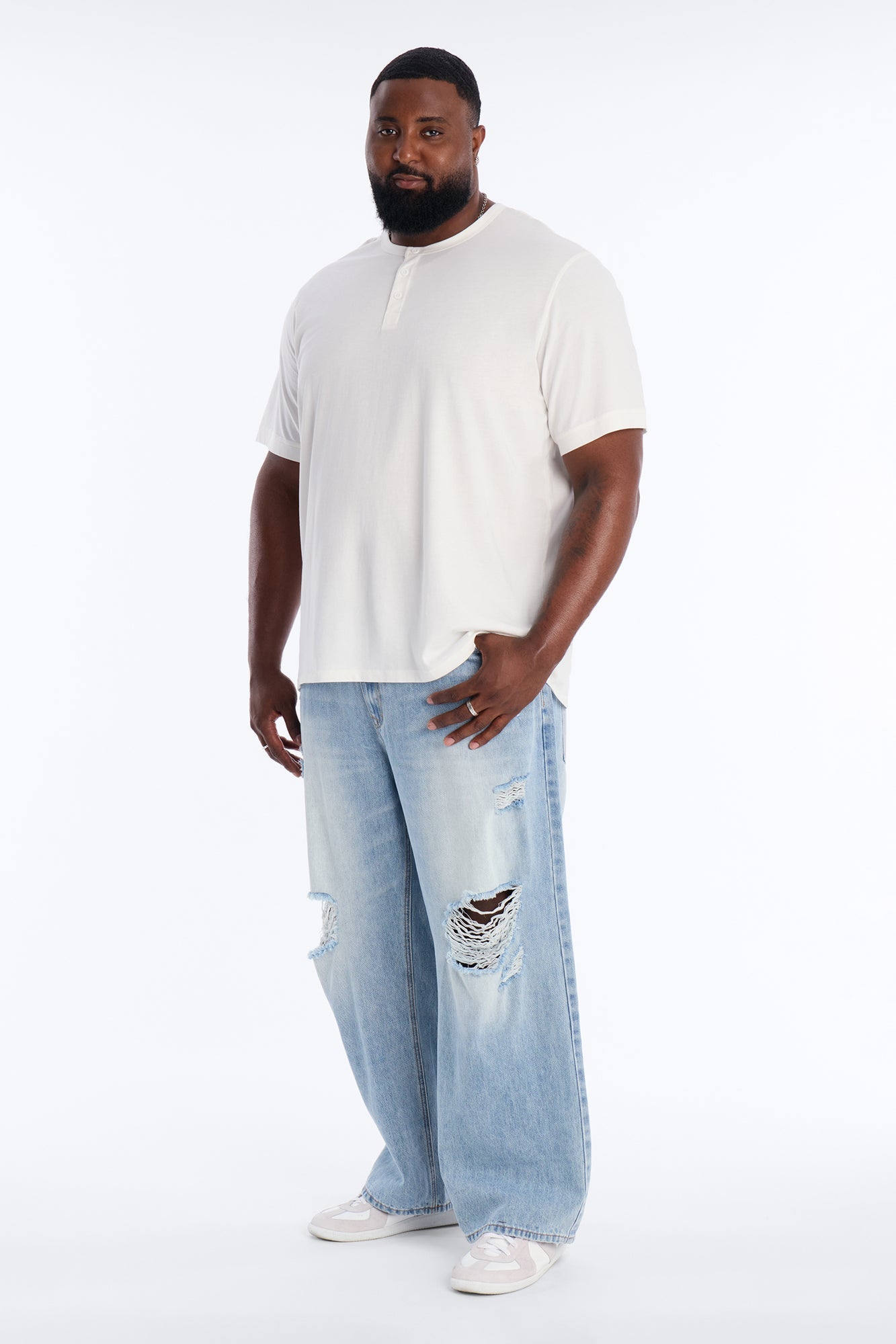 Essential Destroyed Baggy Rigid Jean - Light Blue Wash Fashion Nova