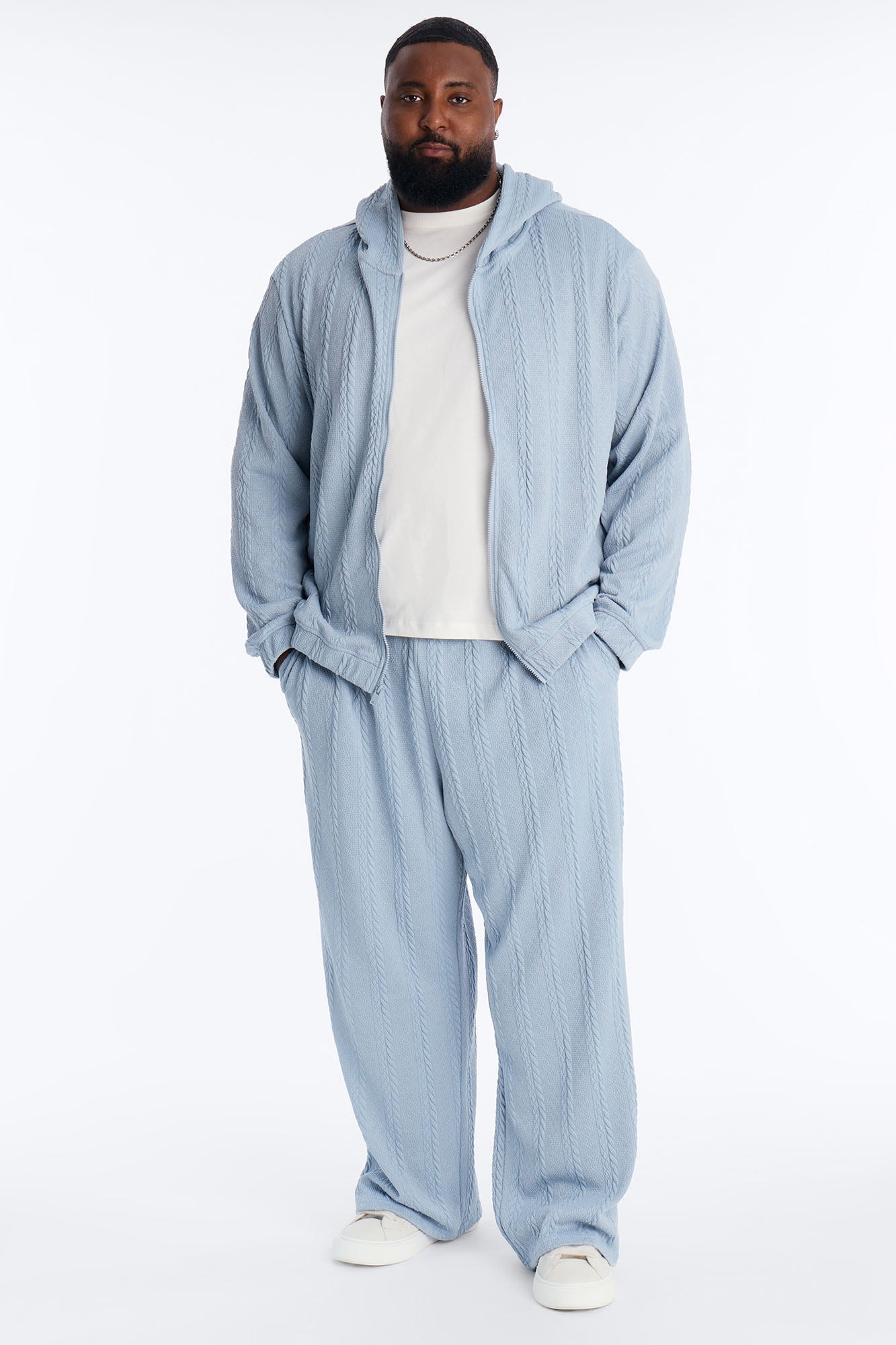 Baggy Textured Cozy Braided Pant - Blue Fashion Nova