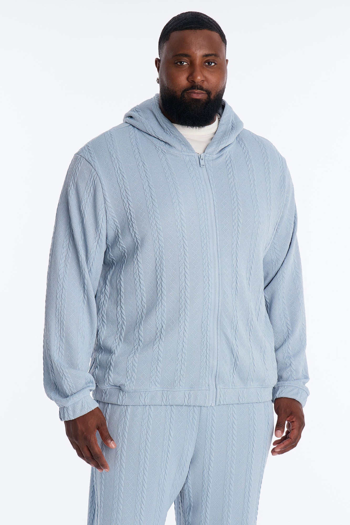 Textured Cozy Braided Hooded Jacket - Blue Fashion Nova