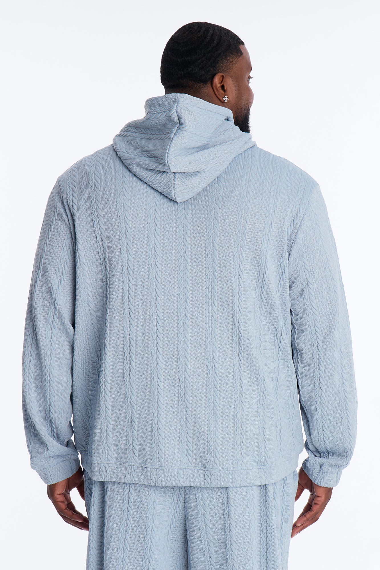 Textured Cozy Braided Hooded Jacket - Blue Fashion Nova