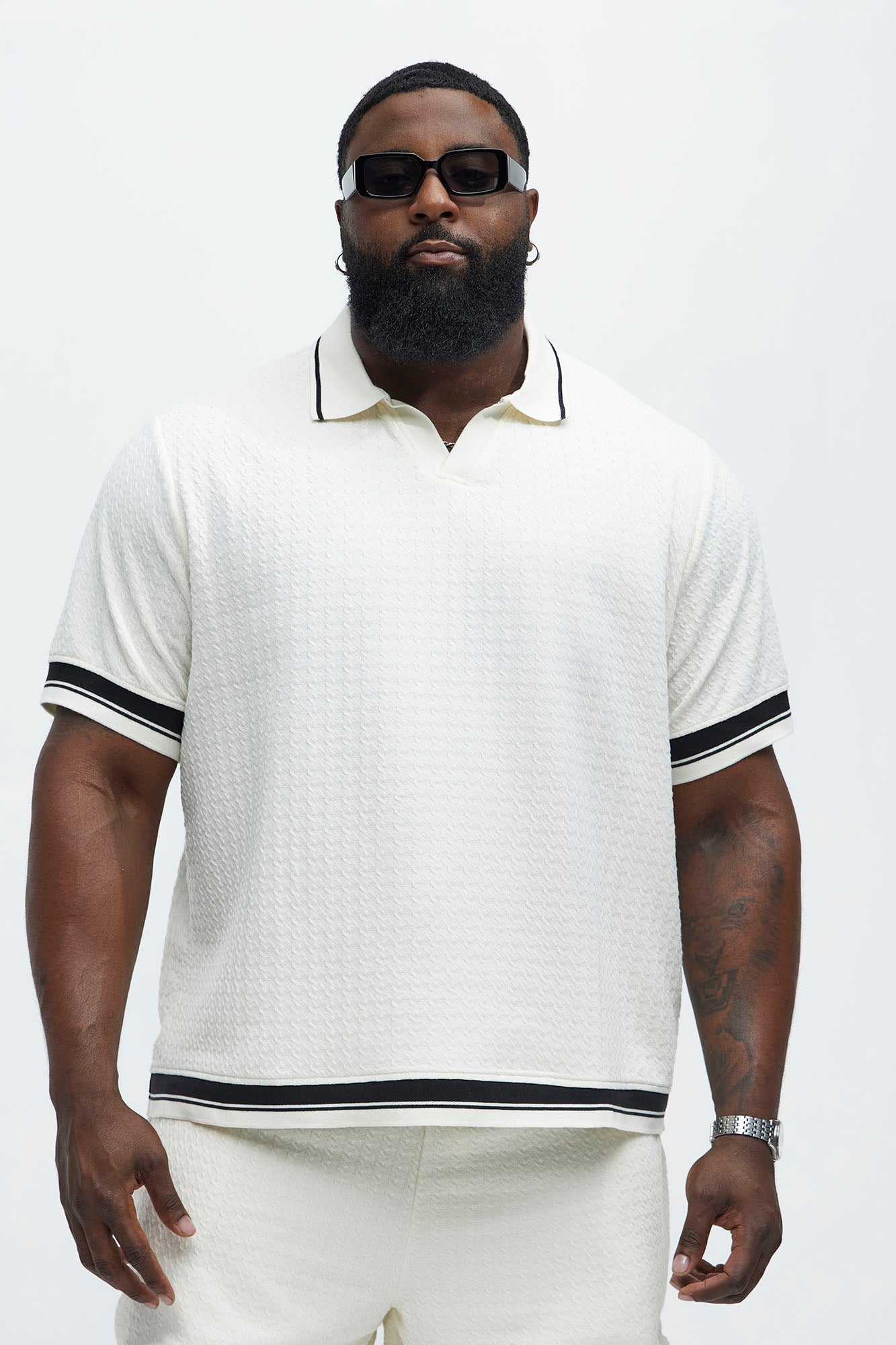 Princeton Textured Johnny Collar Polo Shirt - Cream Fashion Nova