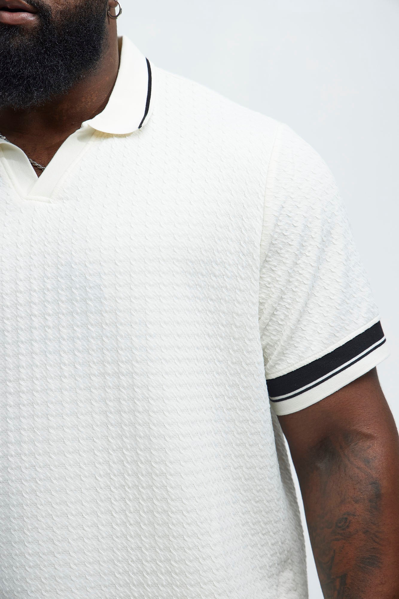 Princeton Textured Johnny Collar Polo Shirt - Cream Fashion Nova