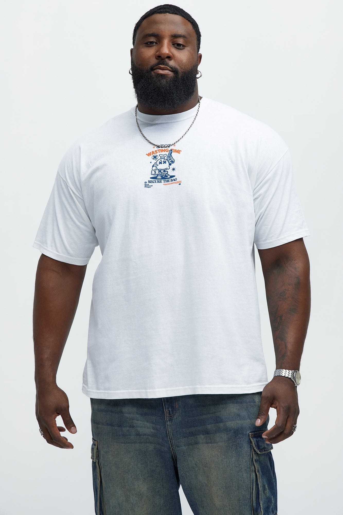 Stop Wasting Time Roll Short Sleeve Tee - White Fashion Nova