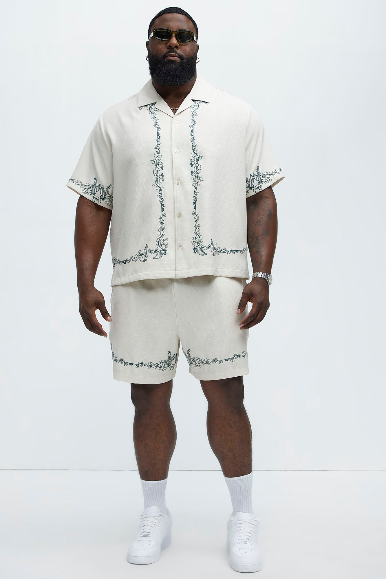 Vine Border Embroidery Cuban Shirt - Cream Fashion Nova