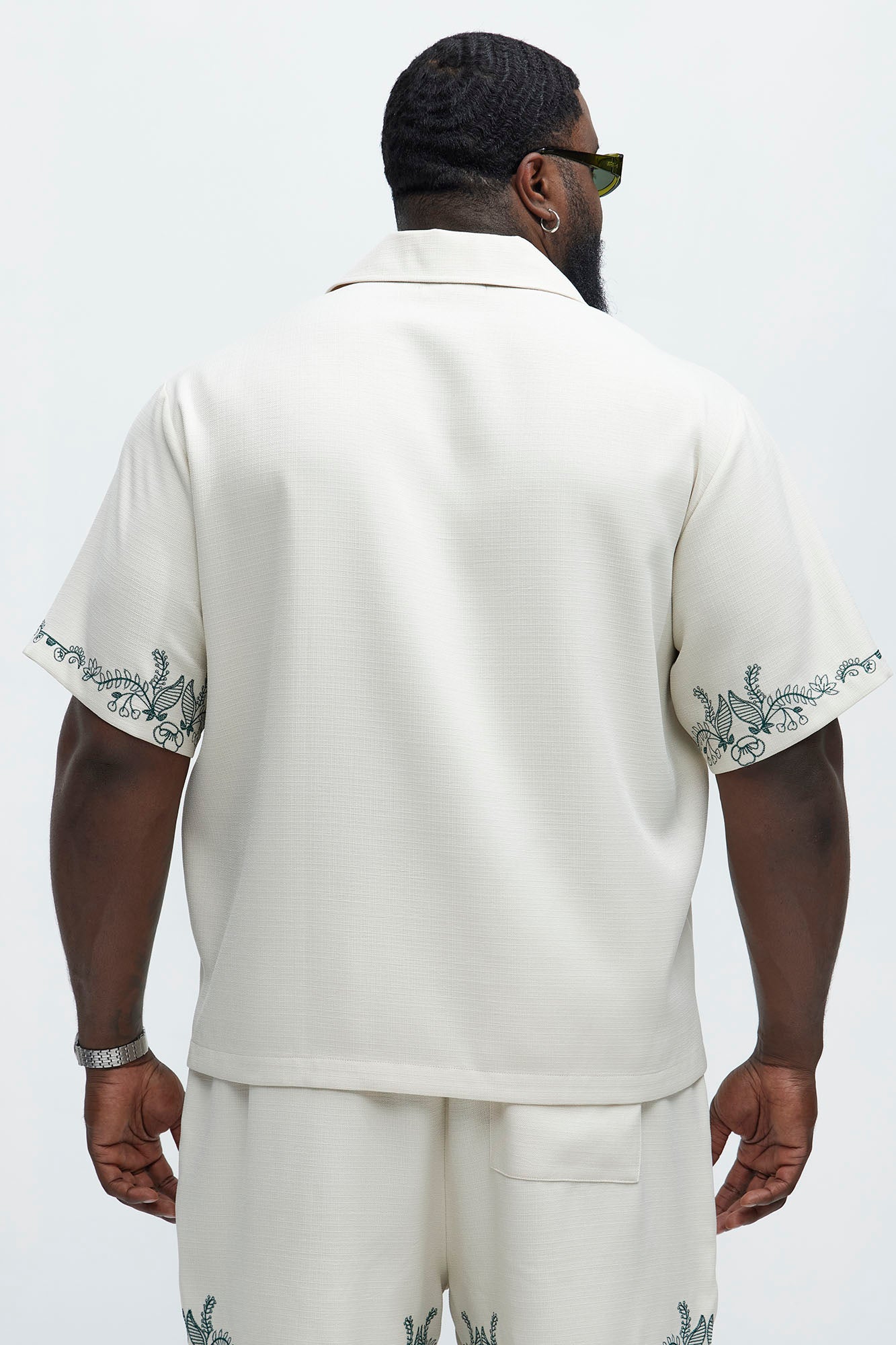 Vine Border Embroidery Cuban Shirt - Cream Fashion Nova