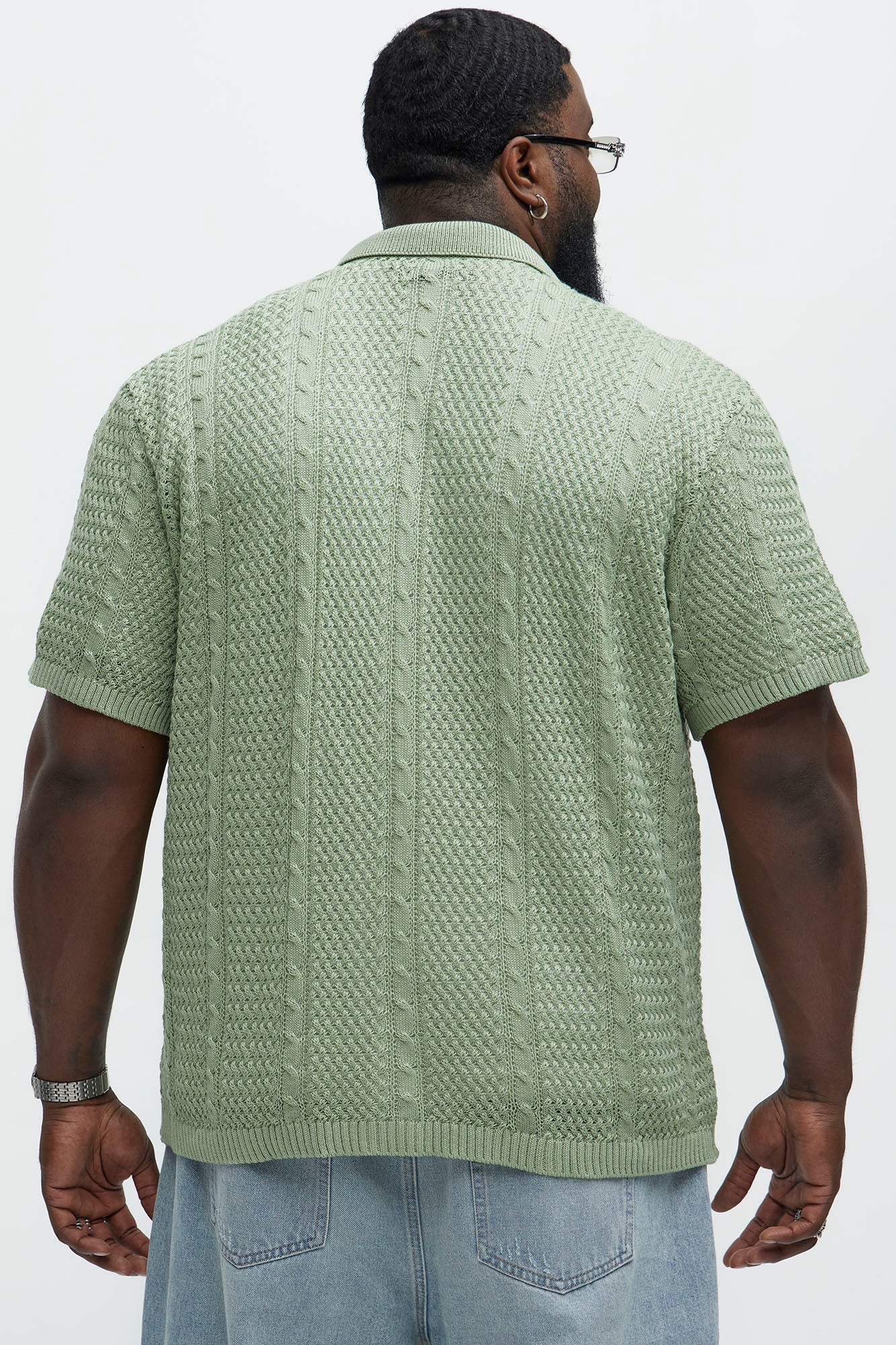 Unwind Cable Knit Short Sleeve Button Up - Sage Fashion Nova