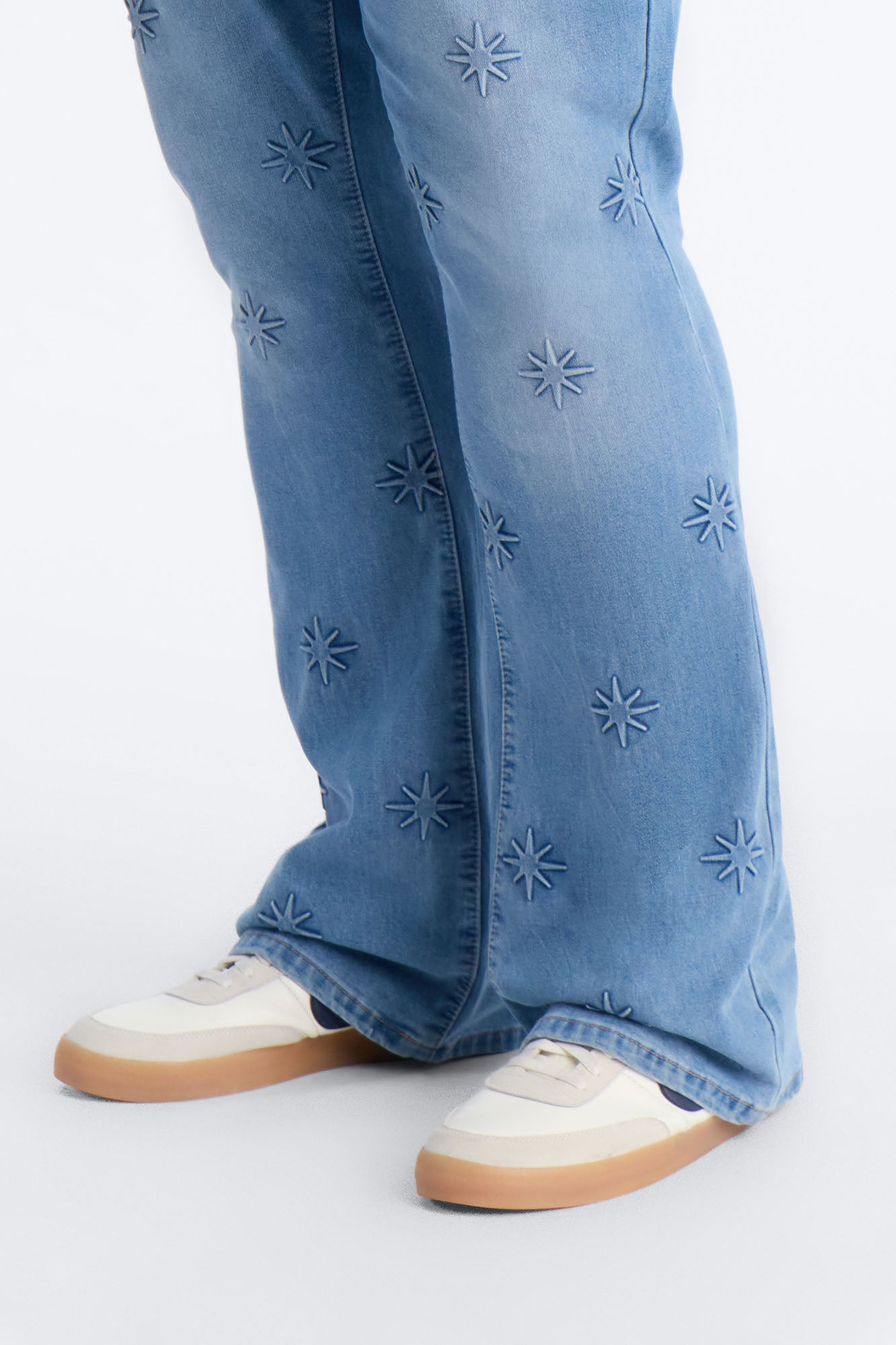 Stacked Slim Flare Embossed Supernova Jeans - Medium Blue Wash Fashion Nova