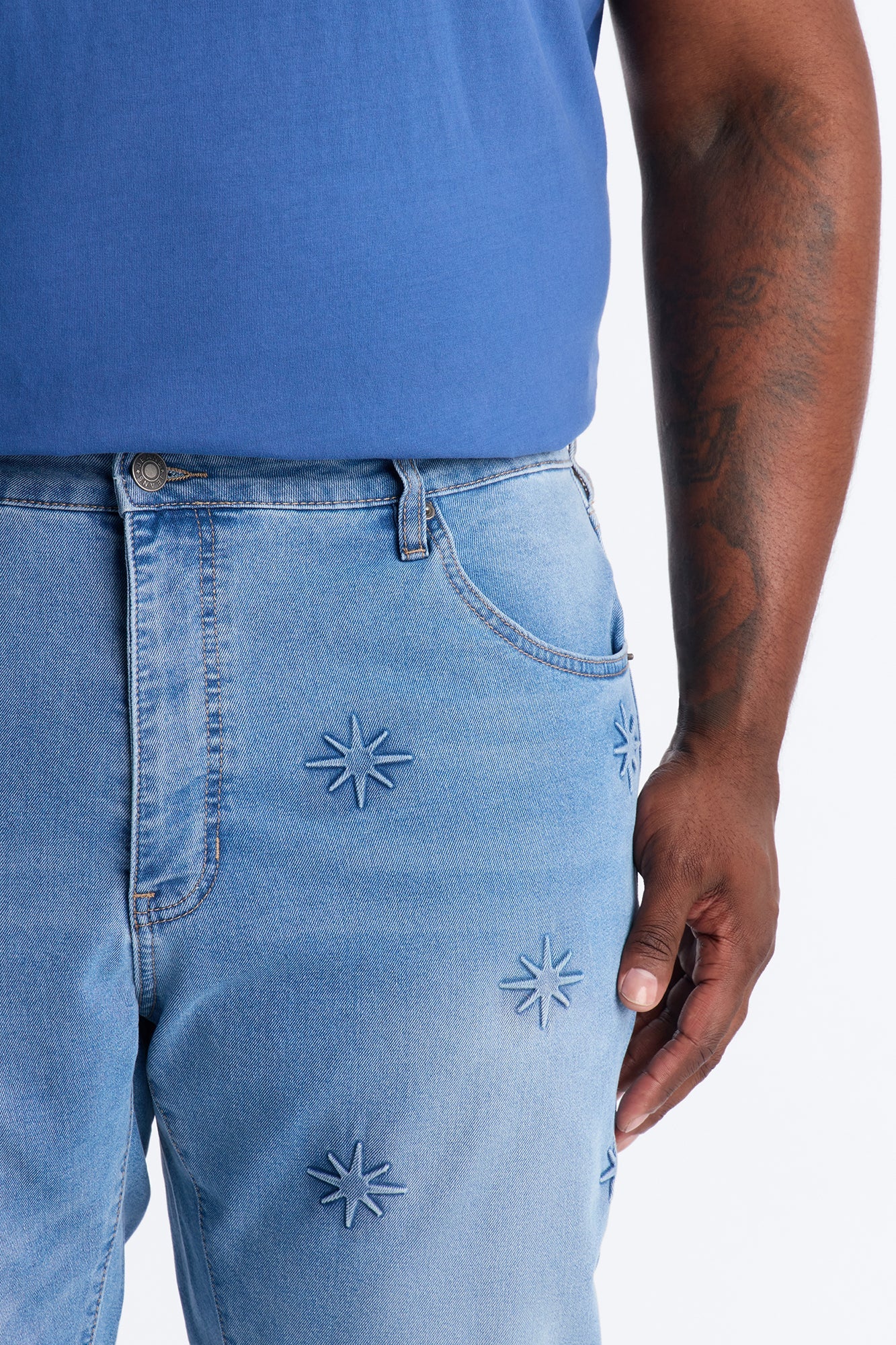 Stacked Slim Flare Embossed Supernova Jeans - Medium Blue Wash Fashion Nova