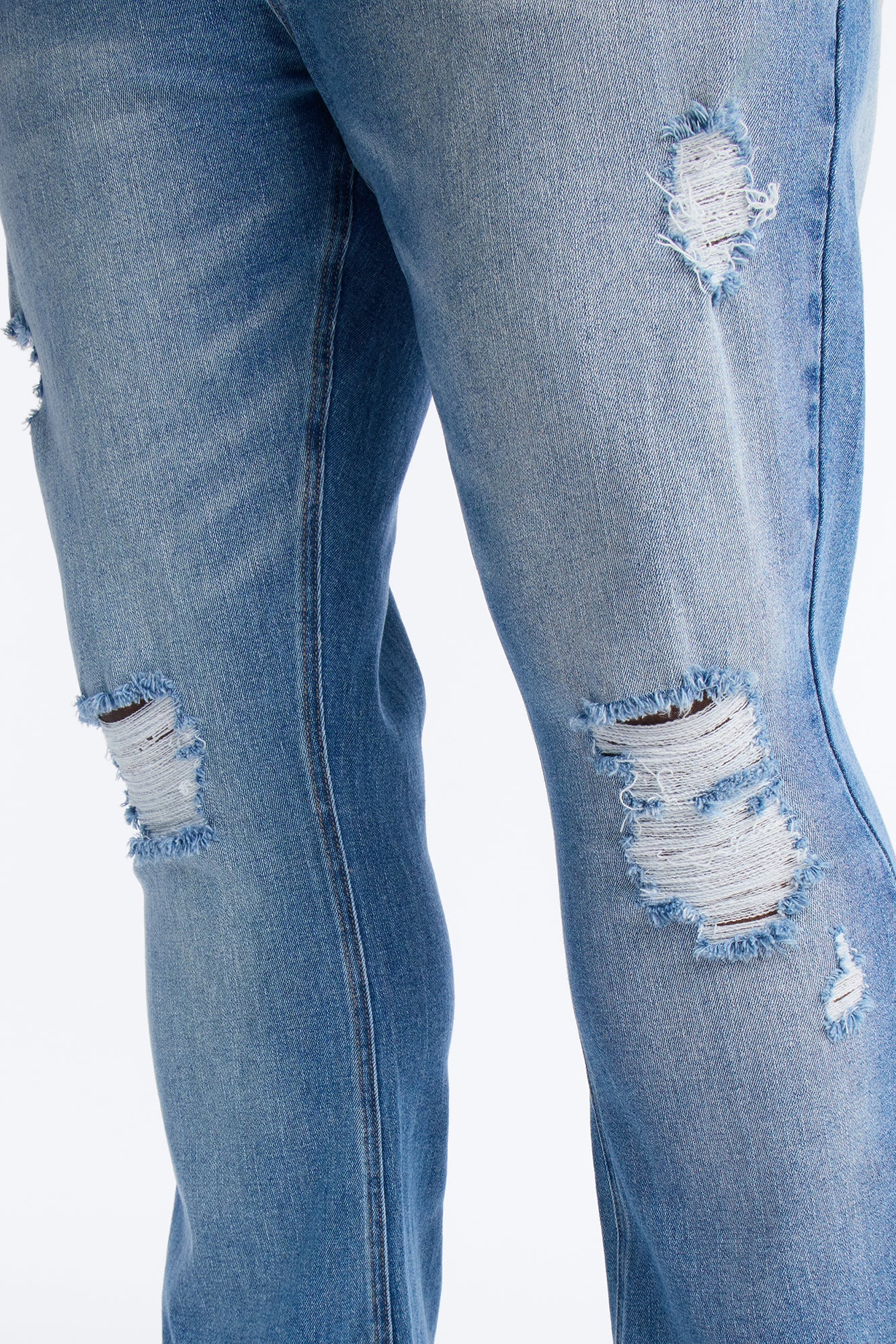 Essential Destroyed Stacked Skinny Flare Stretch Jean - Medium Blue Wash Fashion Nova