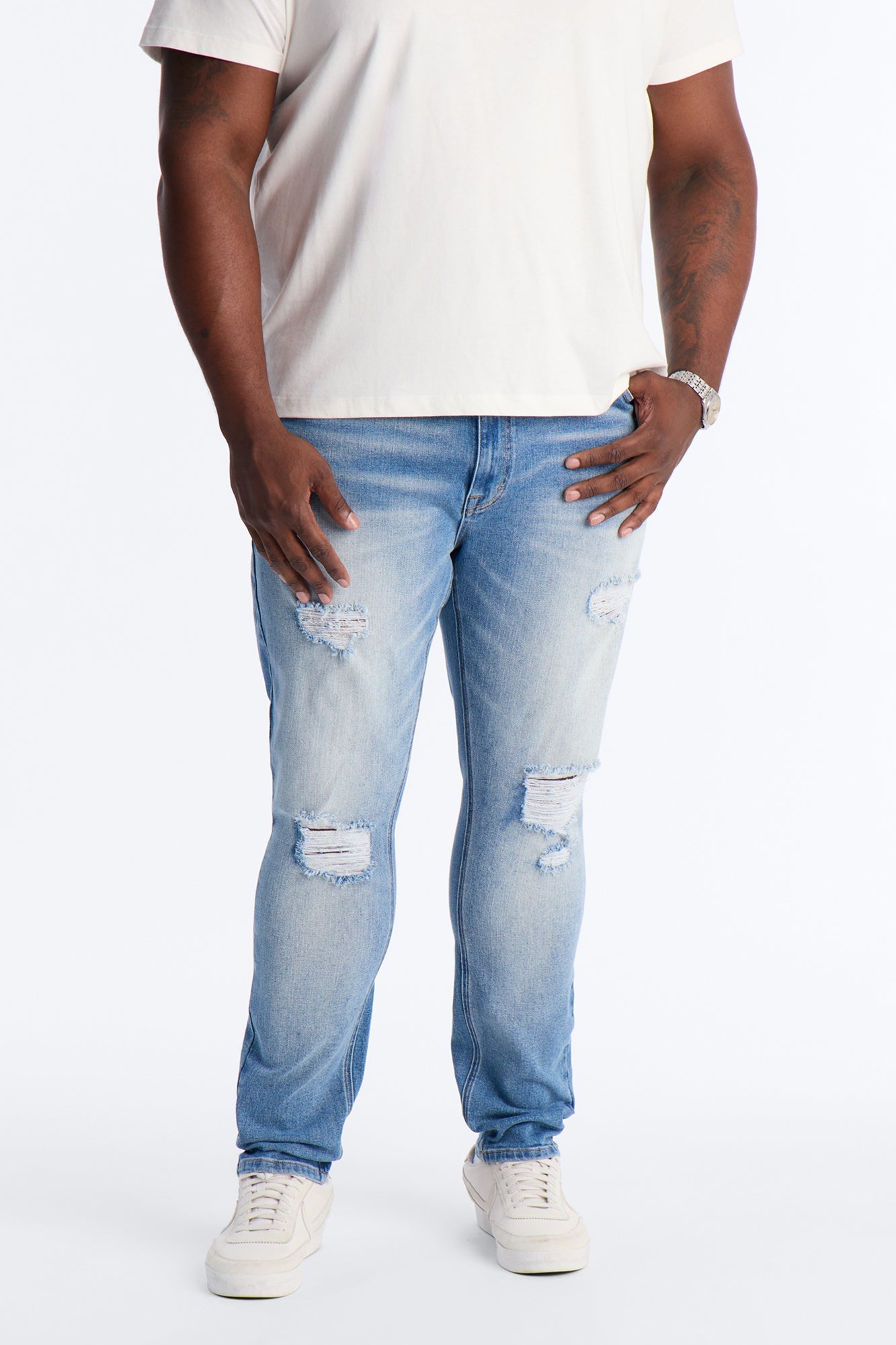 Essential Destroyed Skinny Stretch Jean - Medium Blue Wash Fashion Nova