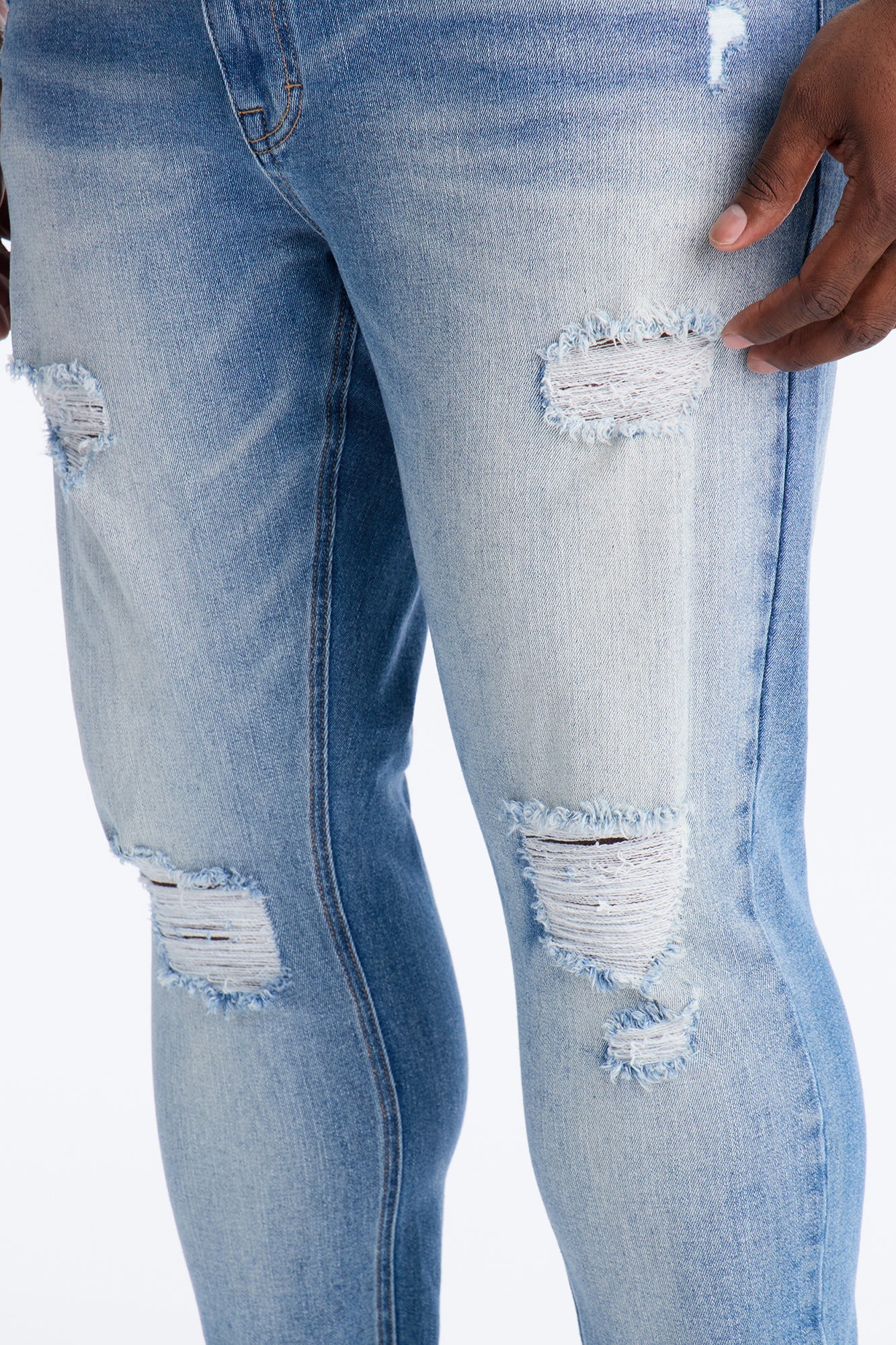 Essential Destroyed Skinny Stretch Jean - Medium Blue Wash Fashion Nova