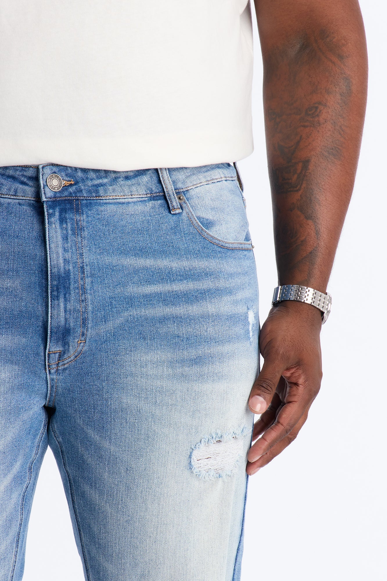 Essential Destroyed Skinny Stretch Jean - Medium Blue Wash Fashion Nova