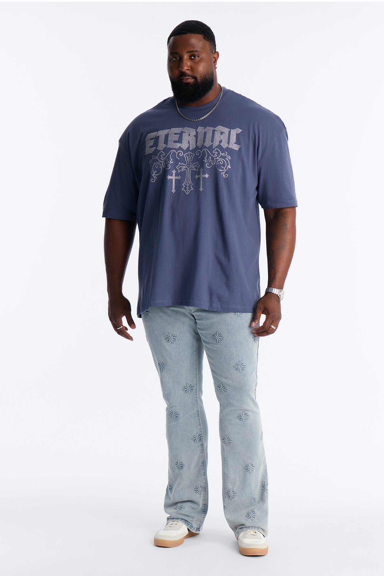 Stacked Slim Flare Embossed Supernova Jeans - Light Wash Fashion Nova