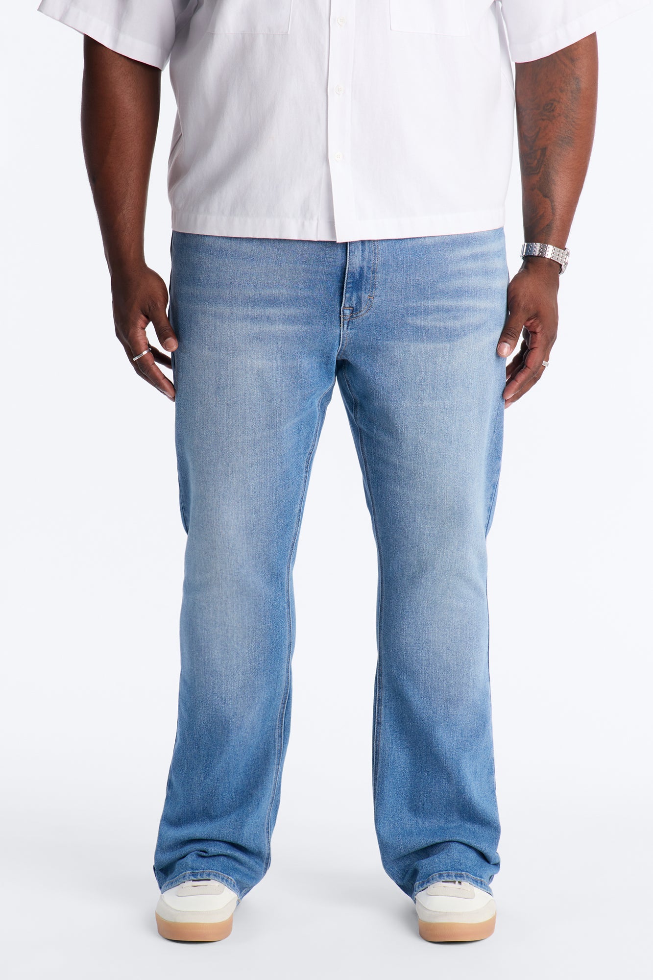 Essential Stacked Slim Flare Stretch Jean - Medium Blue Wash Fashion Nova