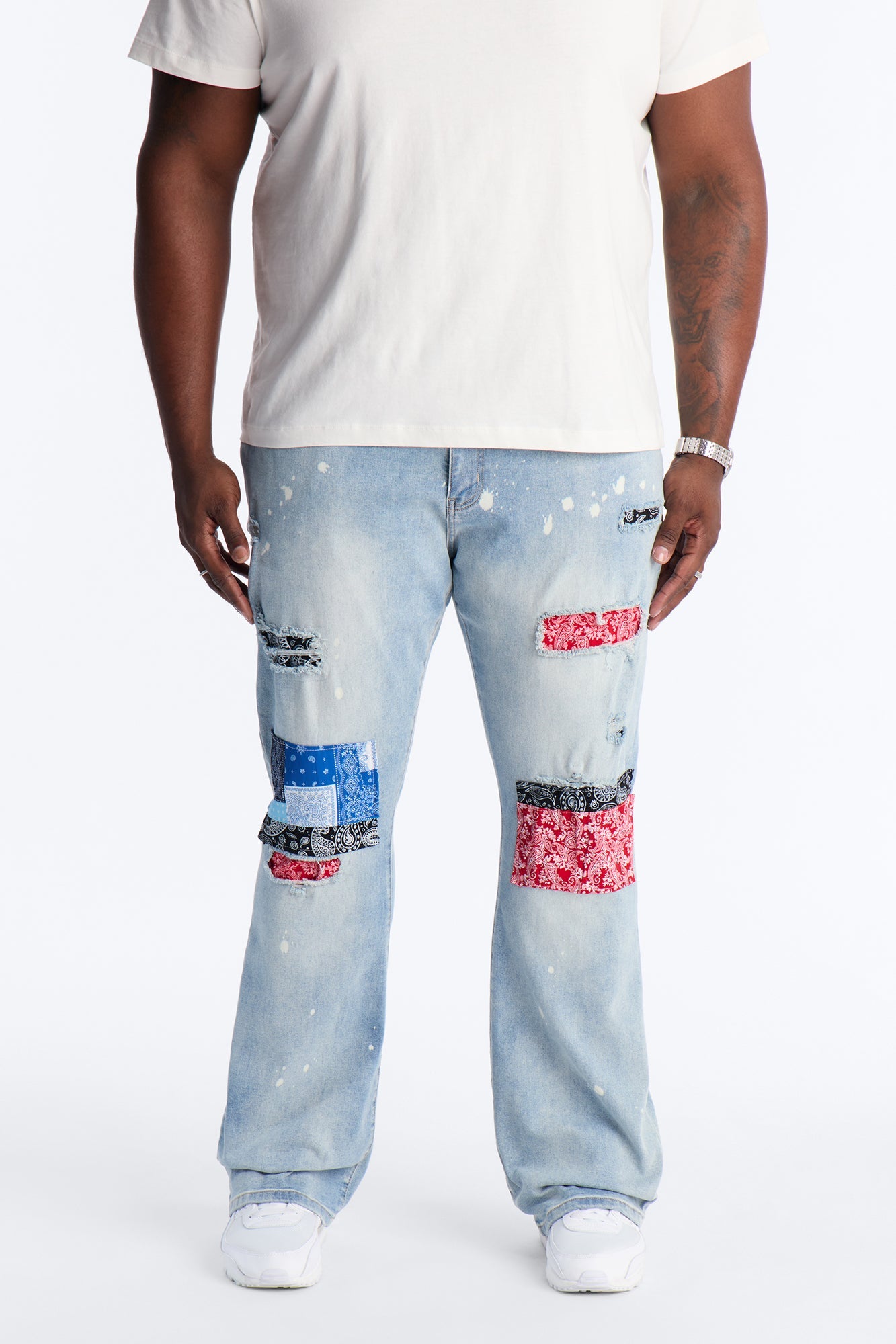 Stacked Skinny Flare Paisley Jungle Jean - Medium Blue Wash Fashion Nova