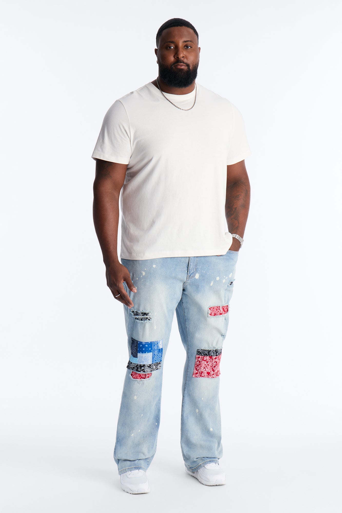 Stacked Skinny Flare Paisley Jungle Jean - Medium Blue Wash Fashion Nova