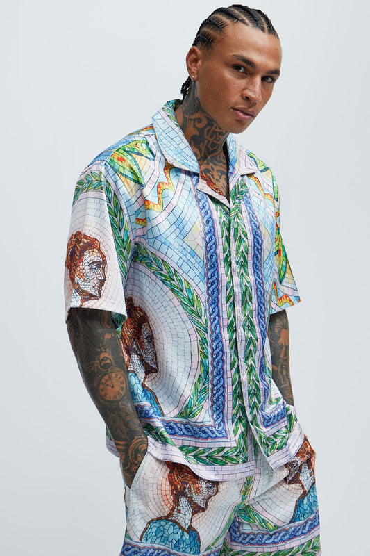Atherton Mosaic Shirt - Blue/combo Fashion Nova
