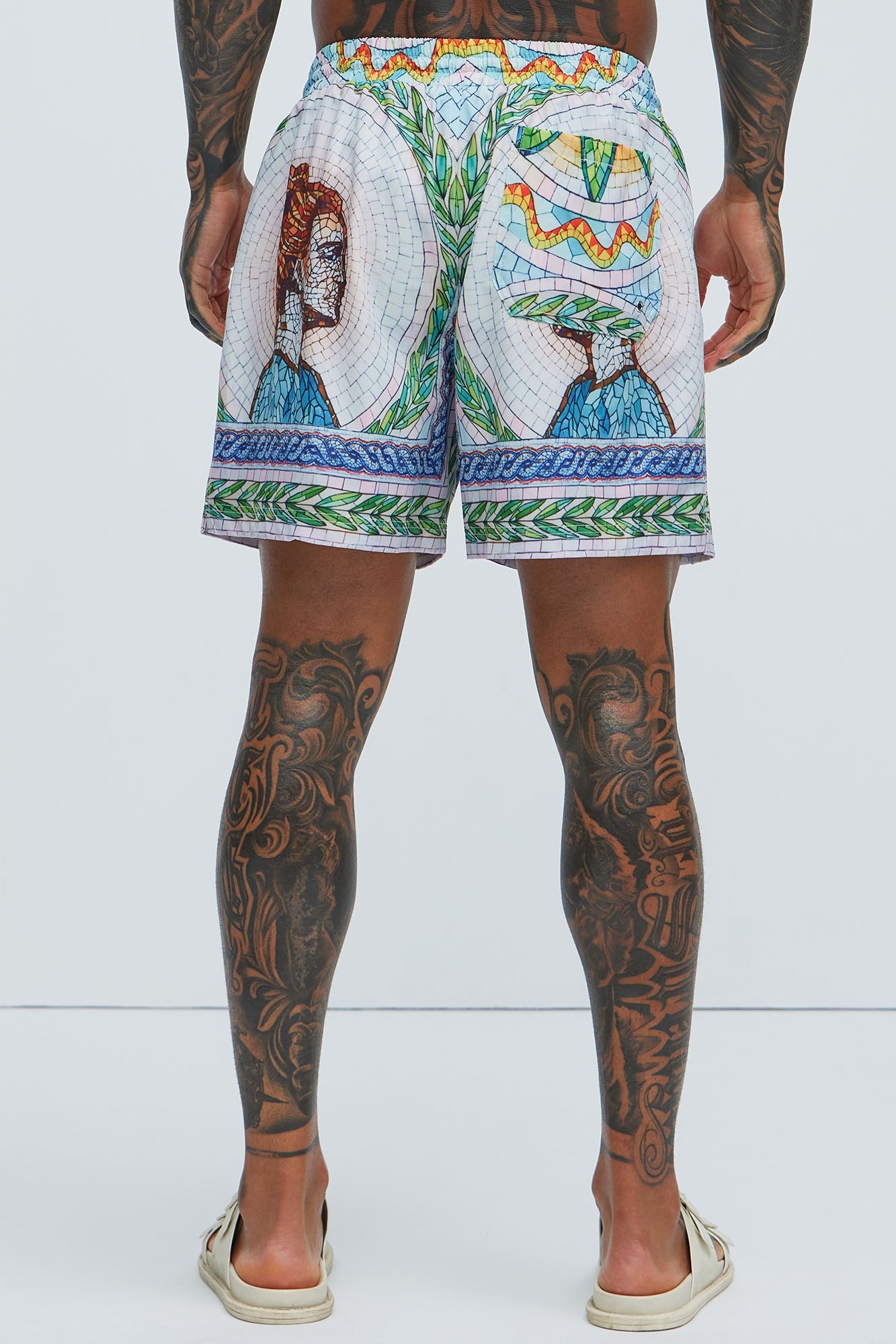 Atherton Mosaic Swim Mid Trunk - Blue/combo Fashion Nova