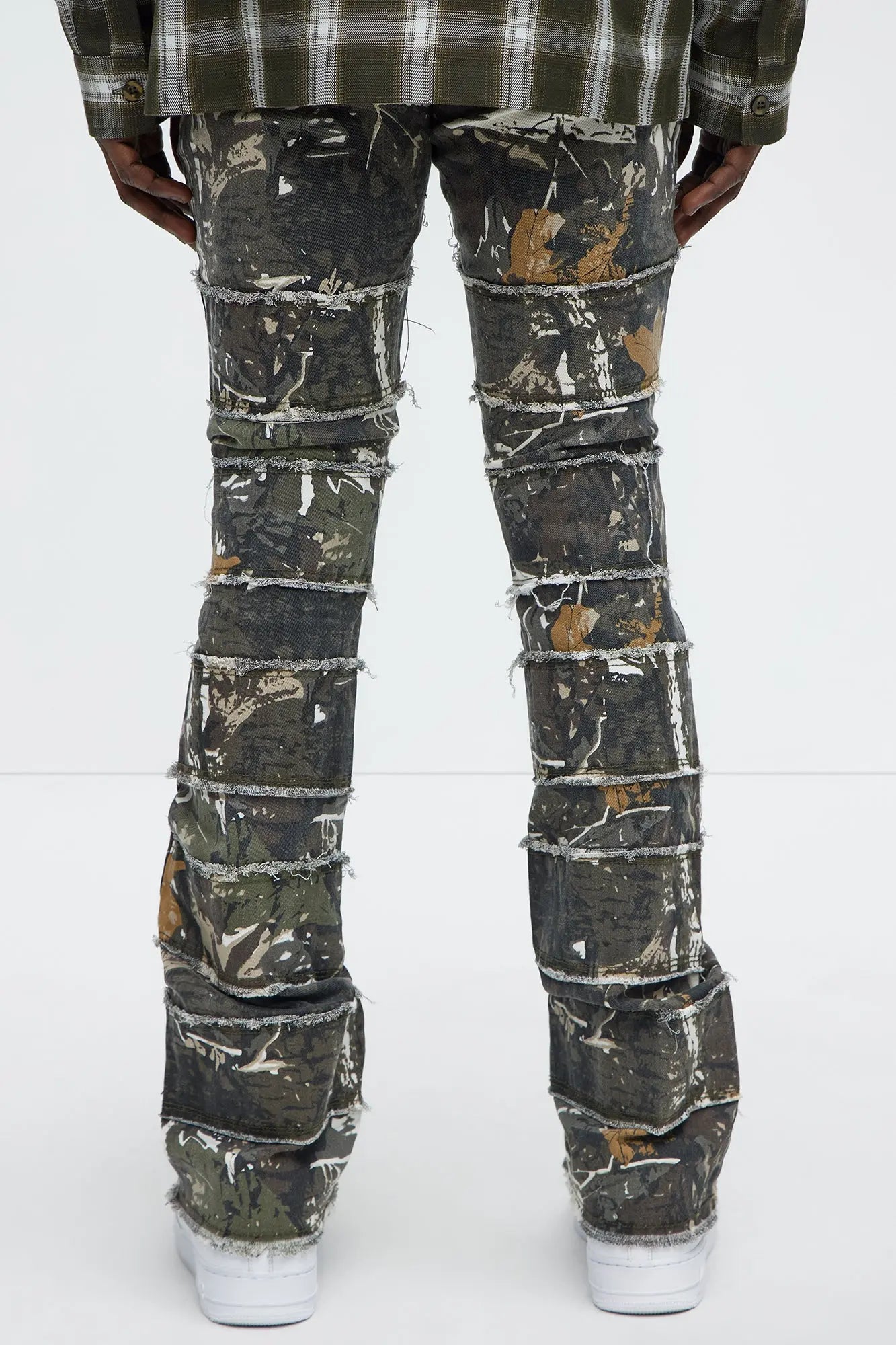All Around Fray Stacked Skinny Flare Pants - Brown/combo Fashion Nova