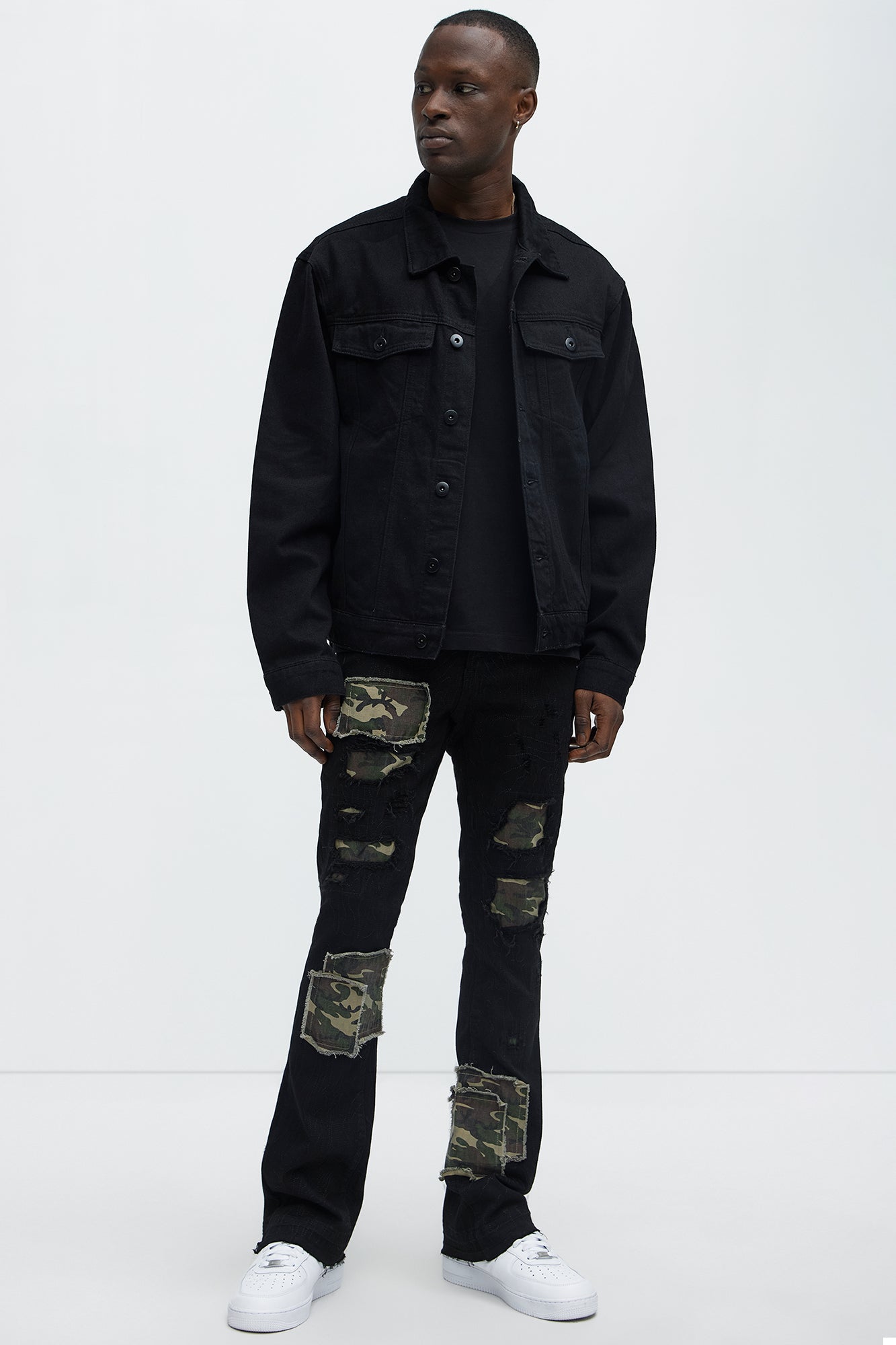 Hint Of Camo Stacked Skinny Flare Jeans - Black Fashion Nova