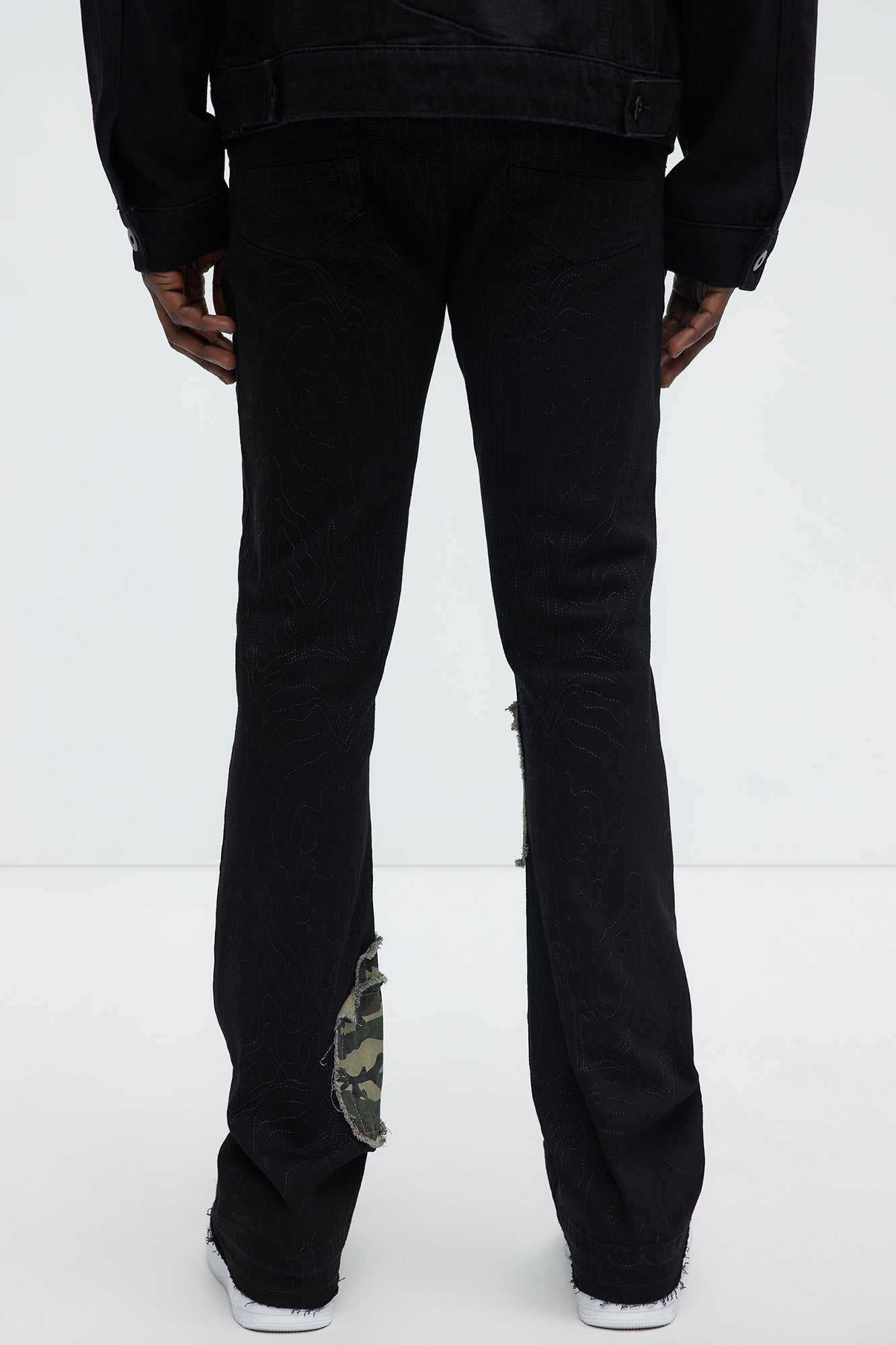 Hint Of Camo Stacked Skinny Flare Jeans - Black Fashion Nova
