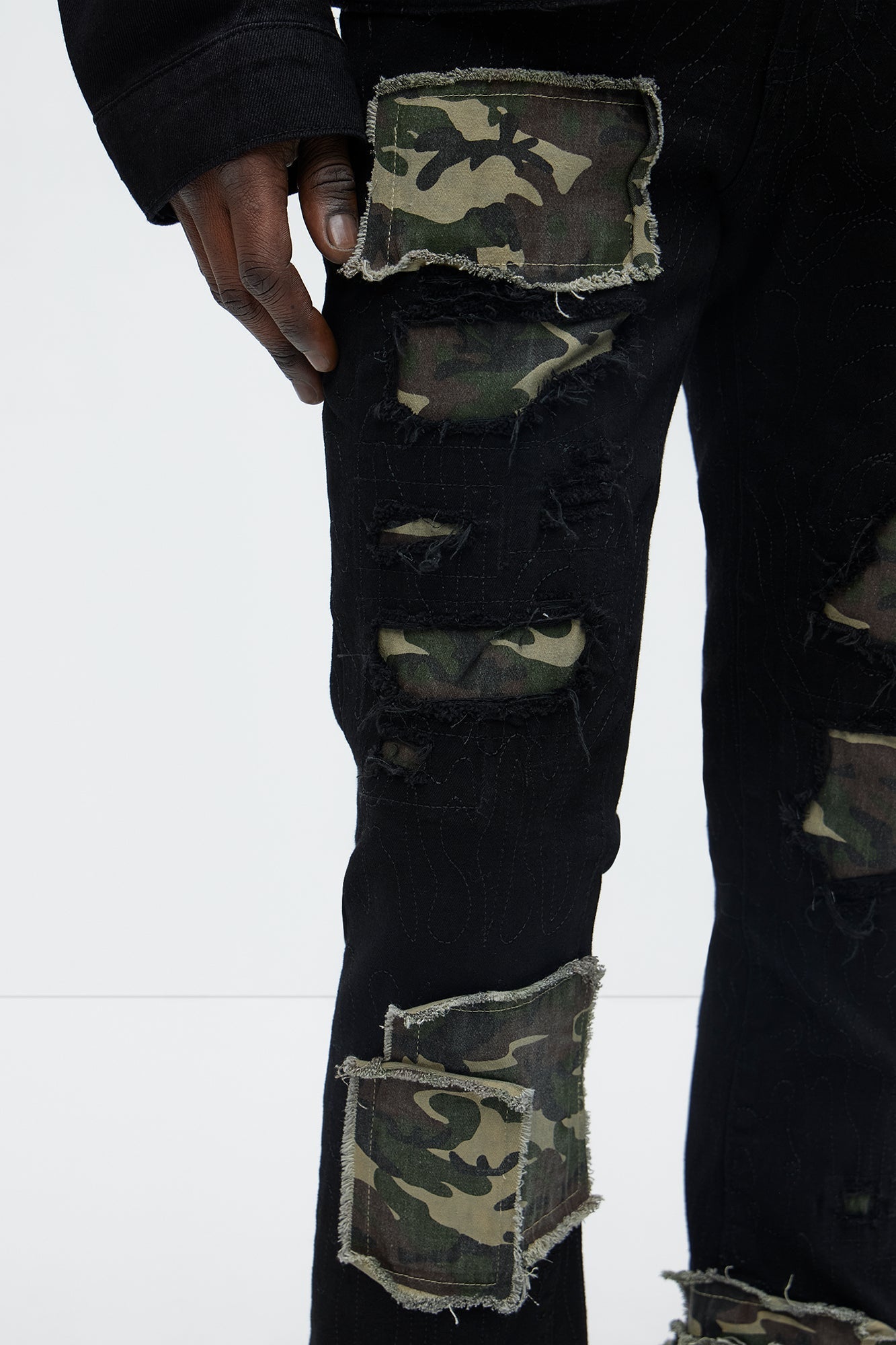 Hint Of Camo Stacked Skinny Flare Jeans - Black Fashion Nova