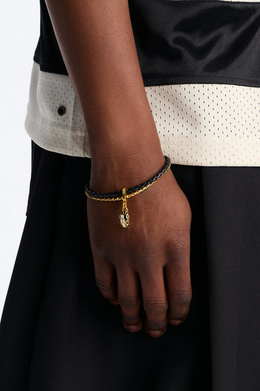 Serpent Dual Chain And Cord Bracelet - Black/Gold Fashion Nova