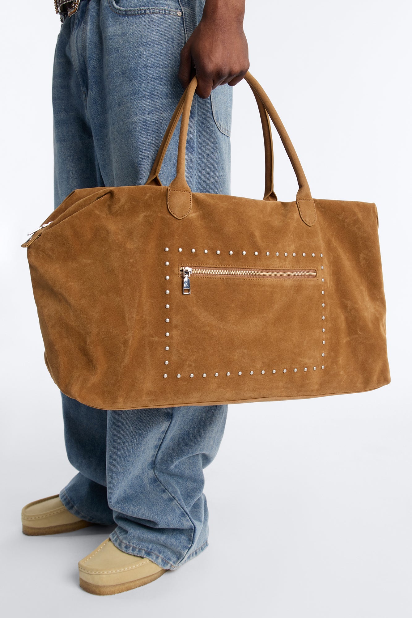Faux Suede Studded Weekender Bag - Camel Fashion Nova