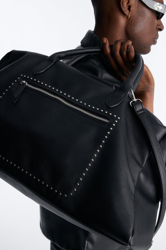 Textured Faux Leather Mid Size Weekender Duffle Bag - Black Fashion Nova