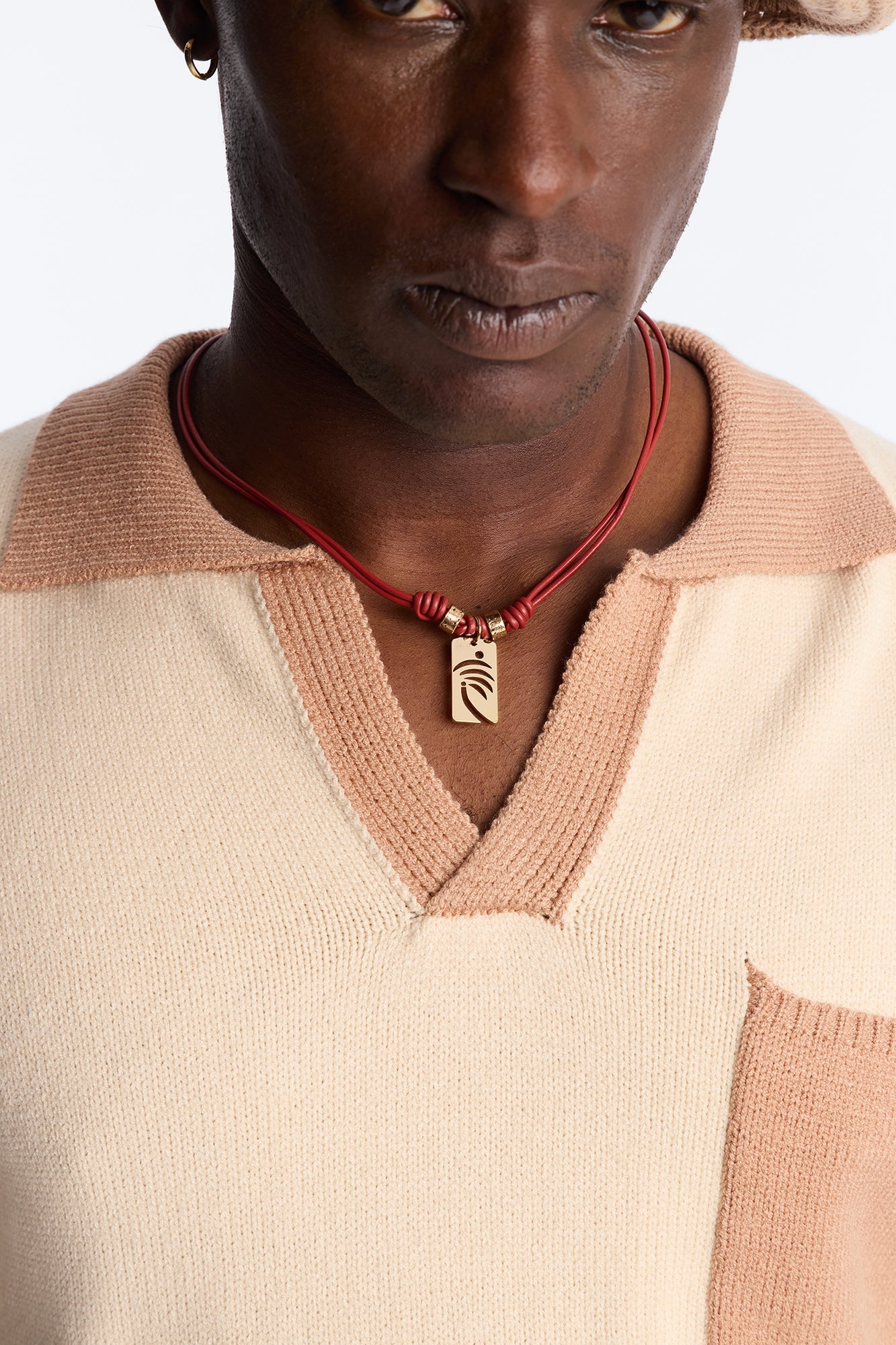 Palm Faux Leather Cording Necklace And Bracelet Set - Burgundy Fashion Nova