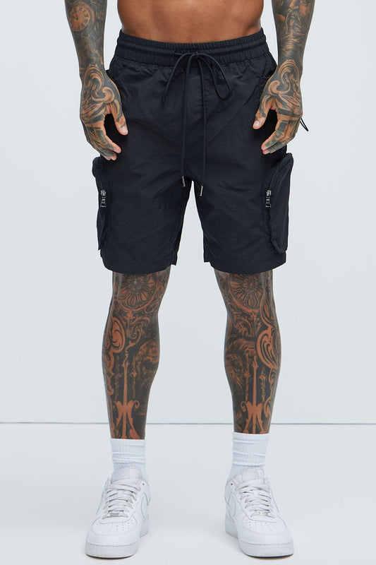 All This And That Nylon Cargo Shorts - Black Fashion Nova