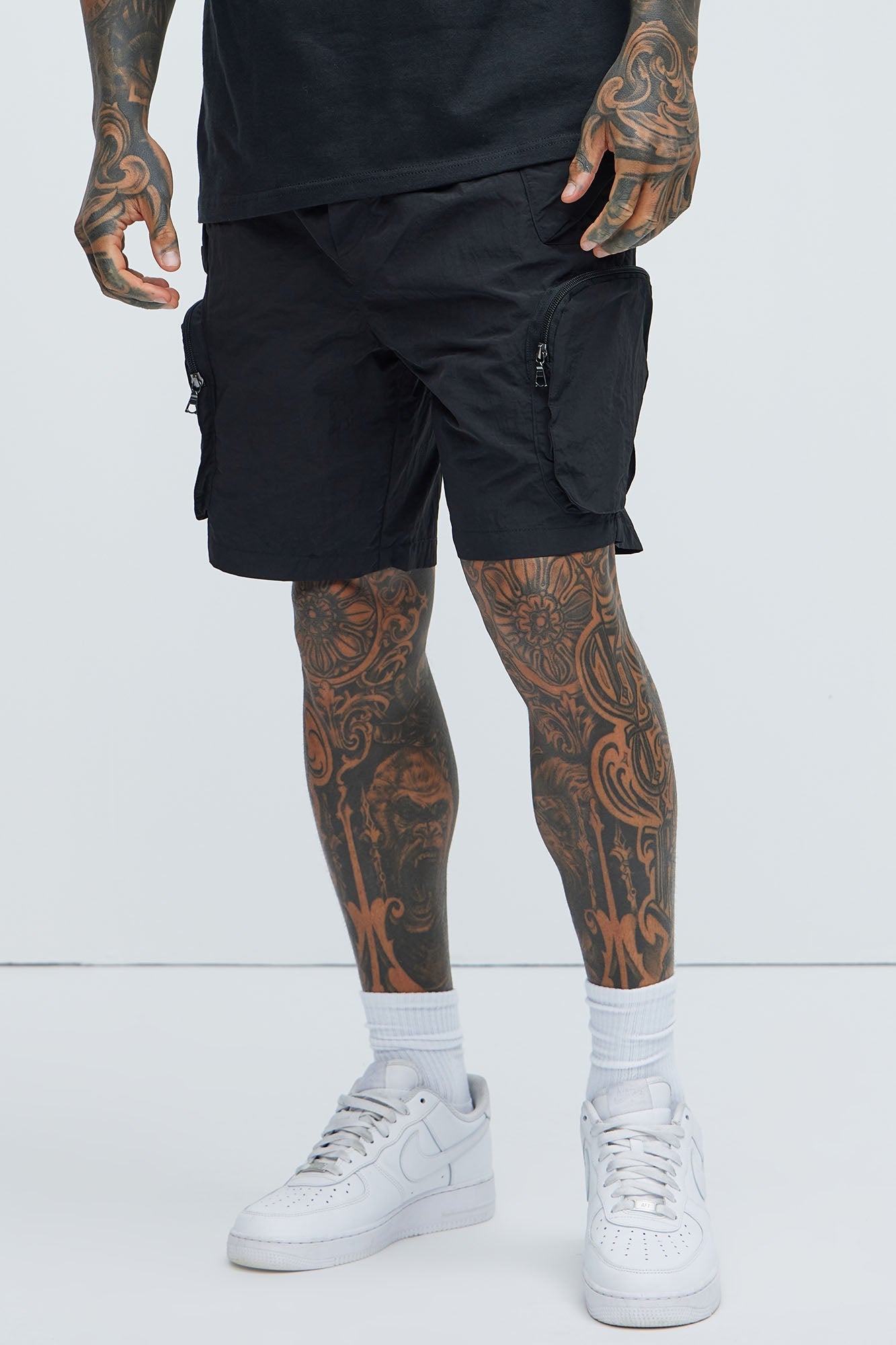 All This And That Nylon Cargo Shorts - Black Fashion Nova