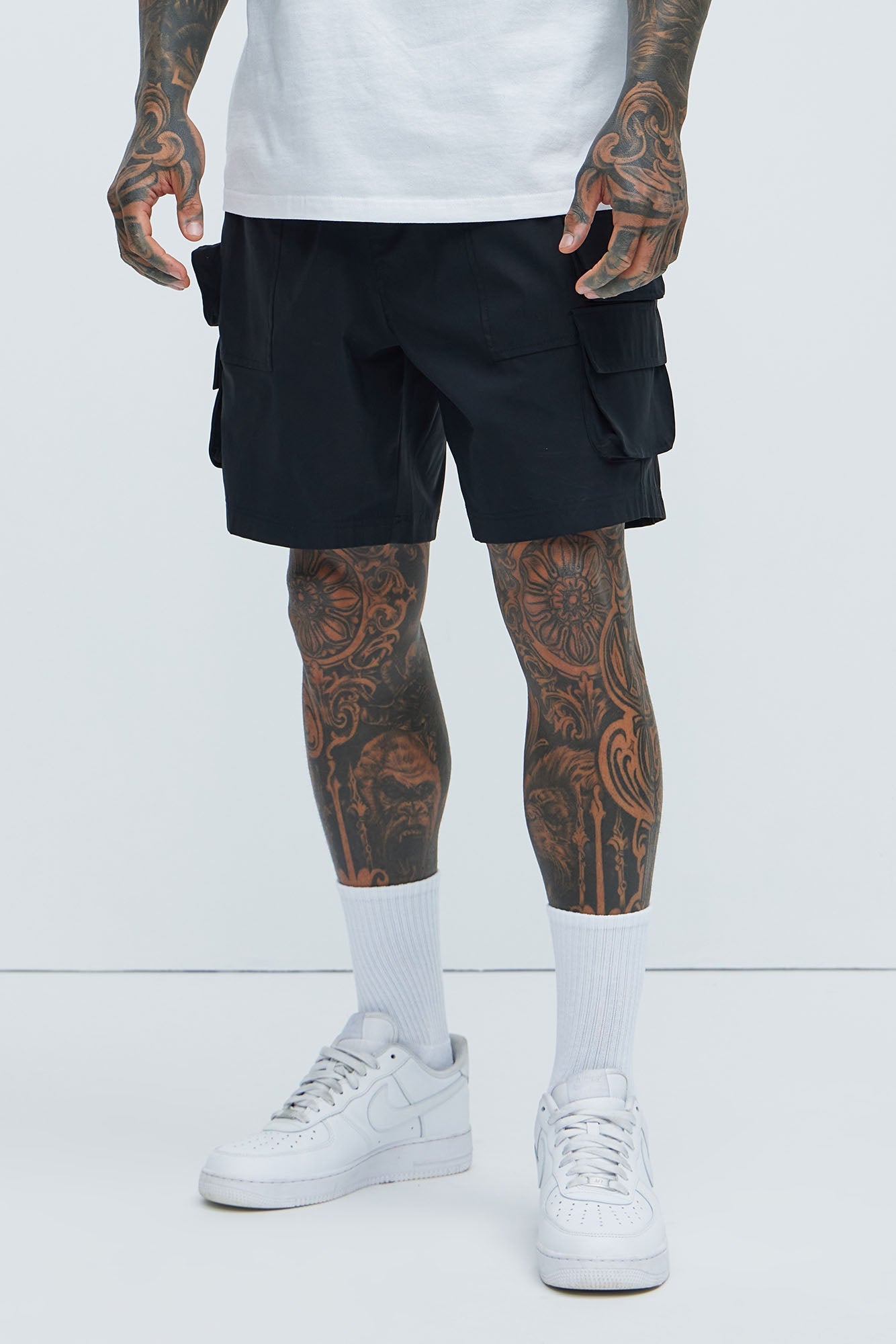 Catch Up Nylon Cargo Shorts - Black Fashion Nova