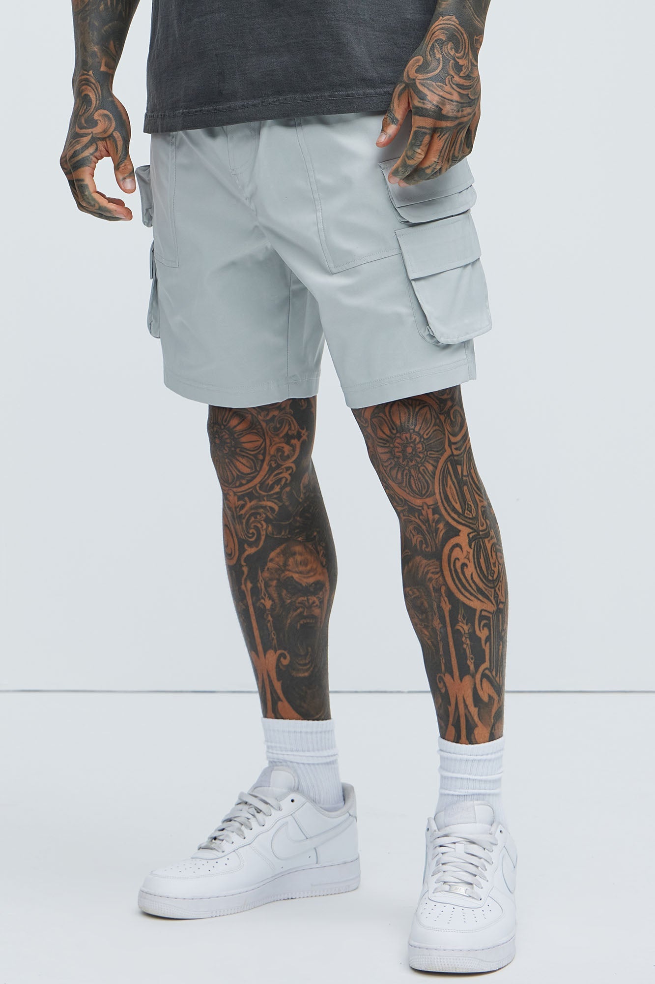Catch Up Nylon Cargo Shorts - Grey Fashion Nova