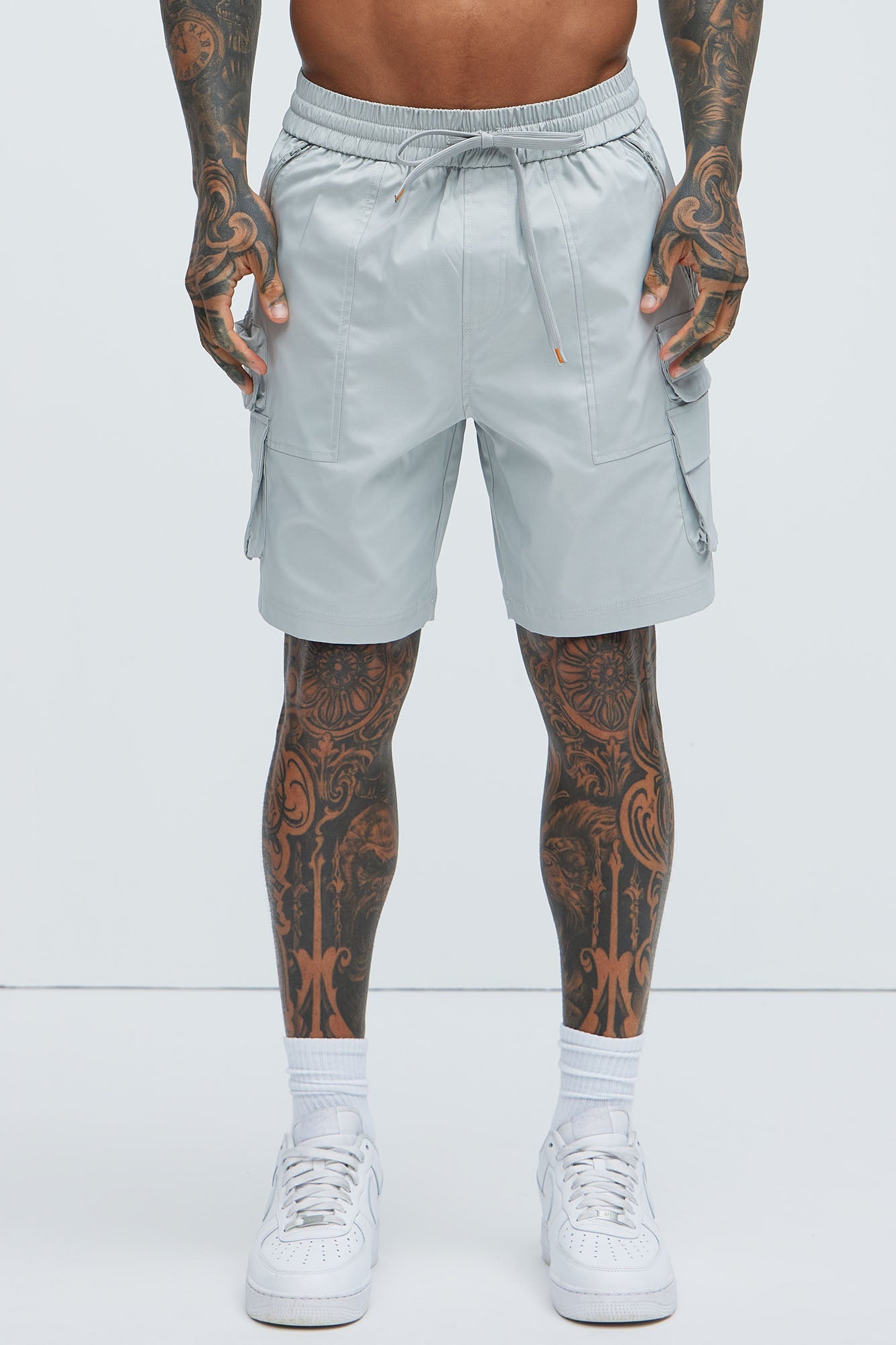 Catch Up Nylon Cargo Shorts - Grey Fashion Nova