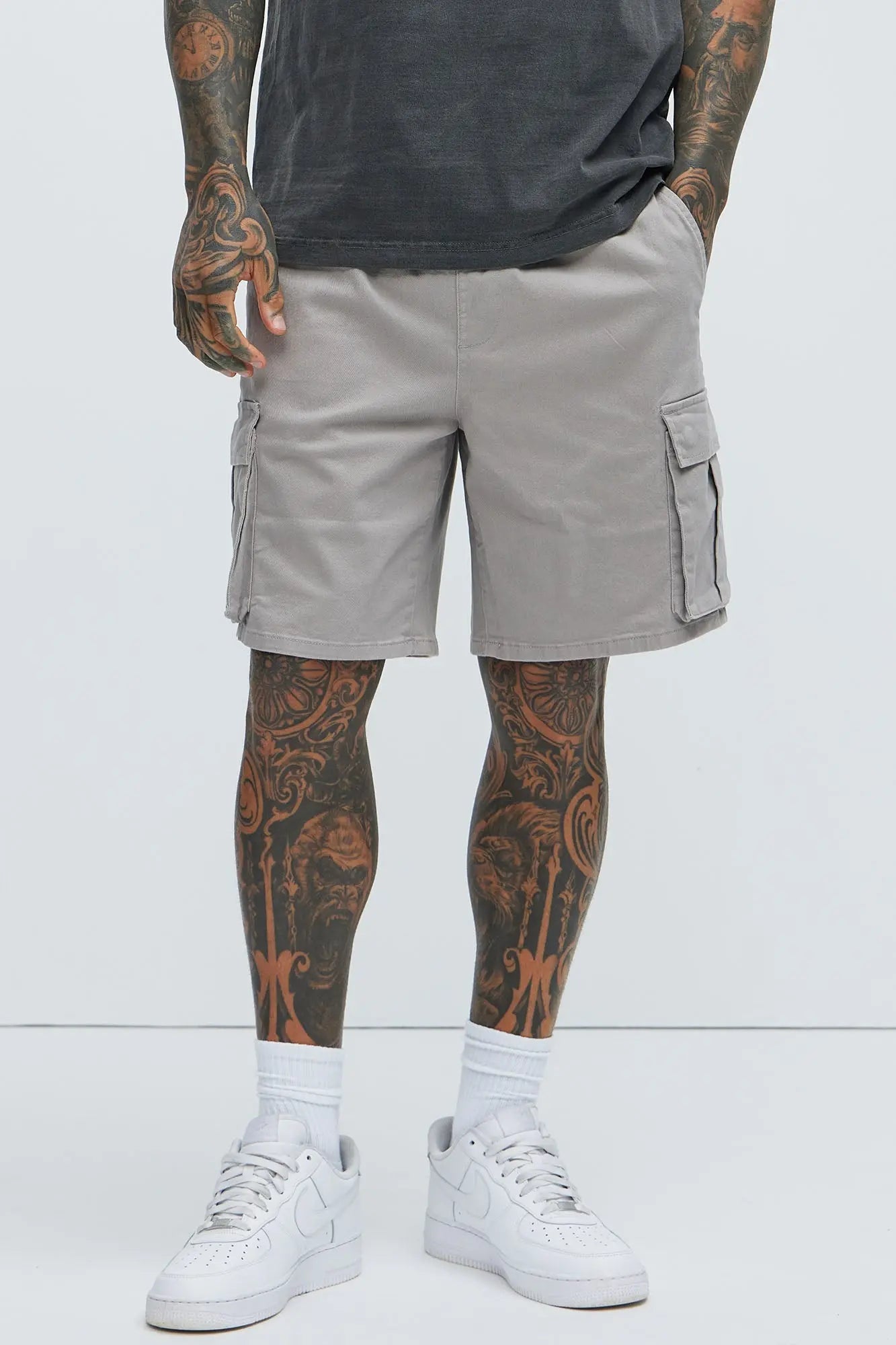 Twill Volley Cargo Shorts - Grey Fashion Nova