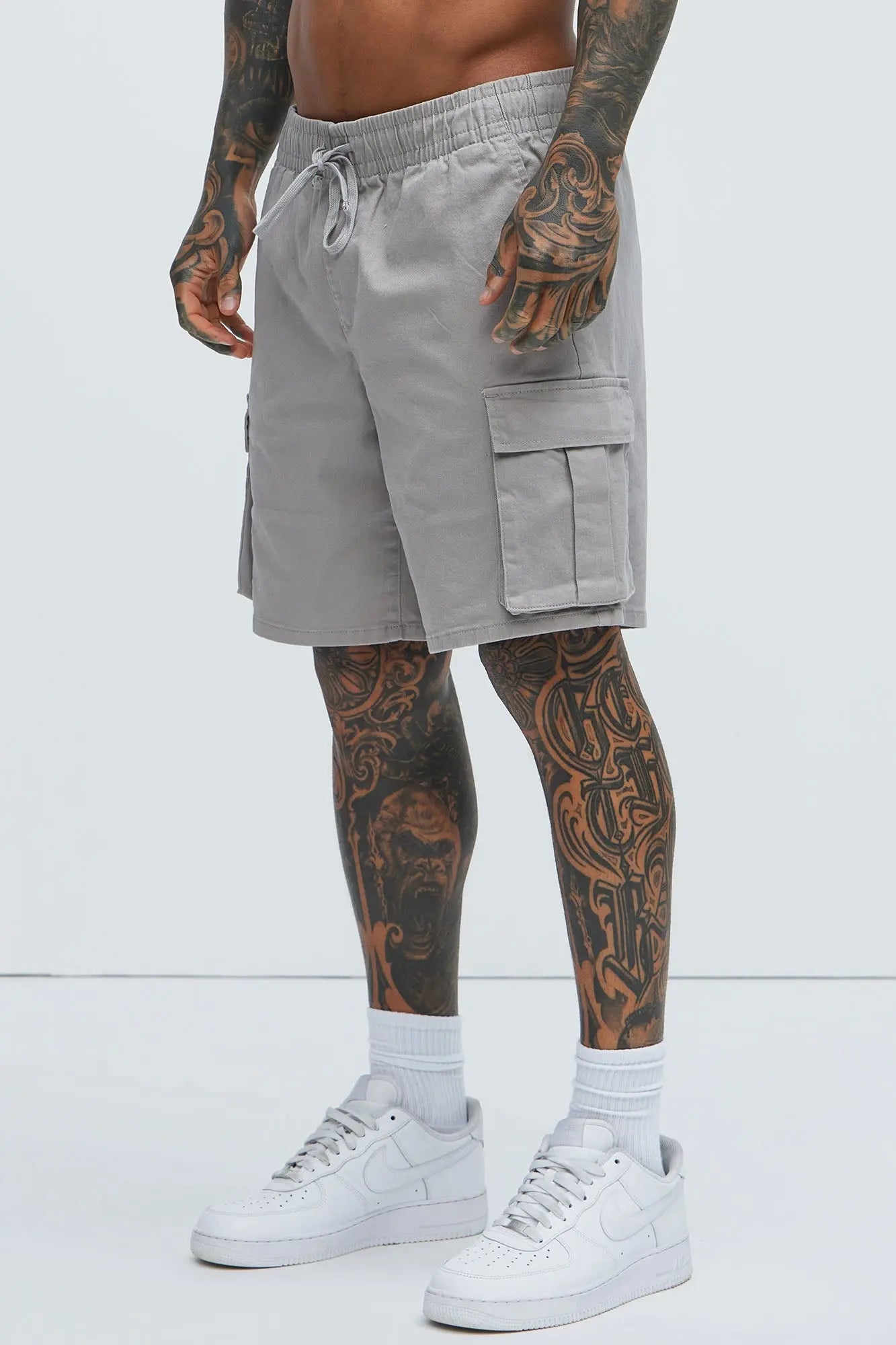 Twill Volley Cargo Shorts - Grey Fashion Nova